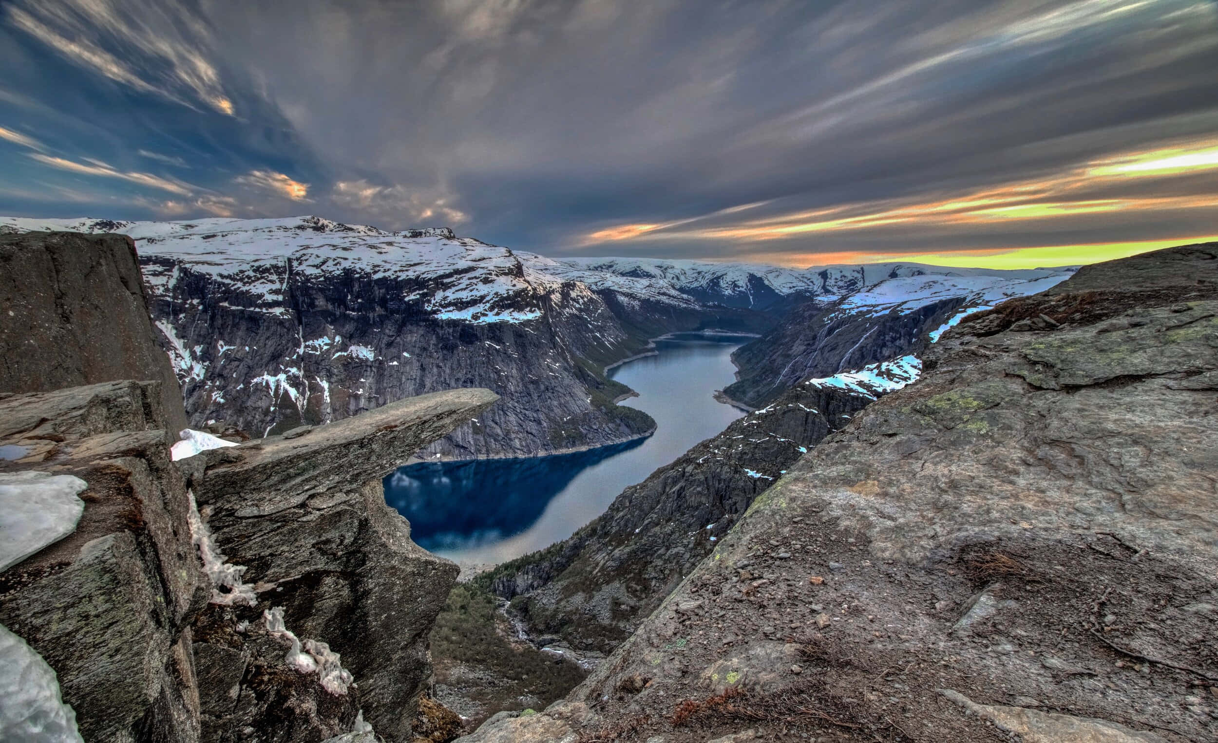 Trolltunga, rock formations, sunset, Full HD Desktop Wallpaper