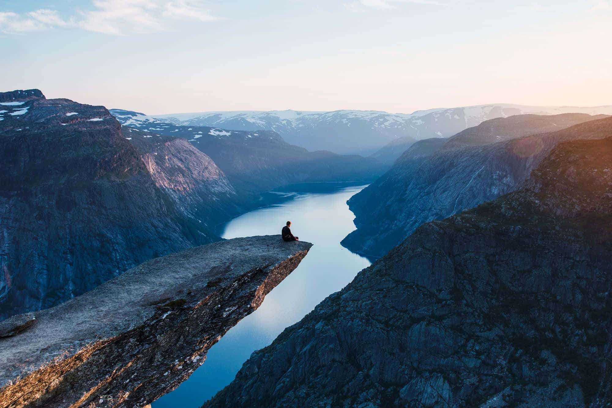 Trolltunga, sunset, dramatic cliff, Full HD Desktop Wallpaper