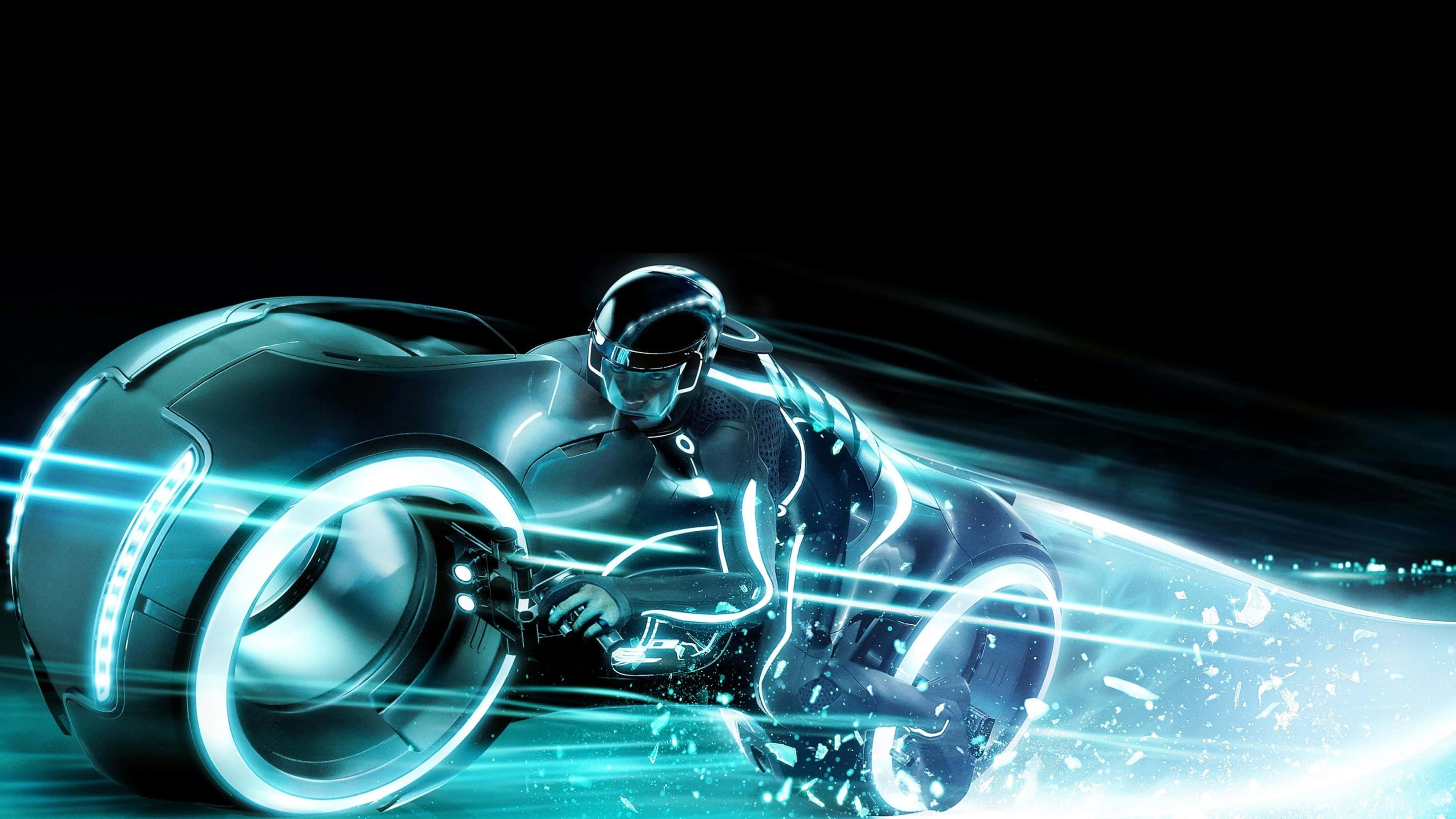 Tron, lightcycle, neon-lit digital landscape, 4K Desktop Wallpaper
