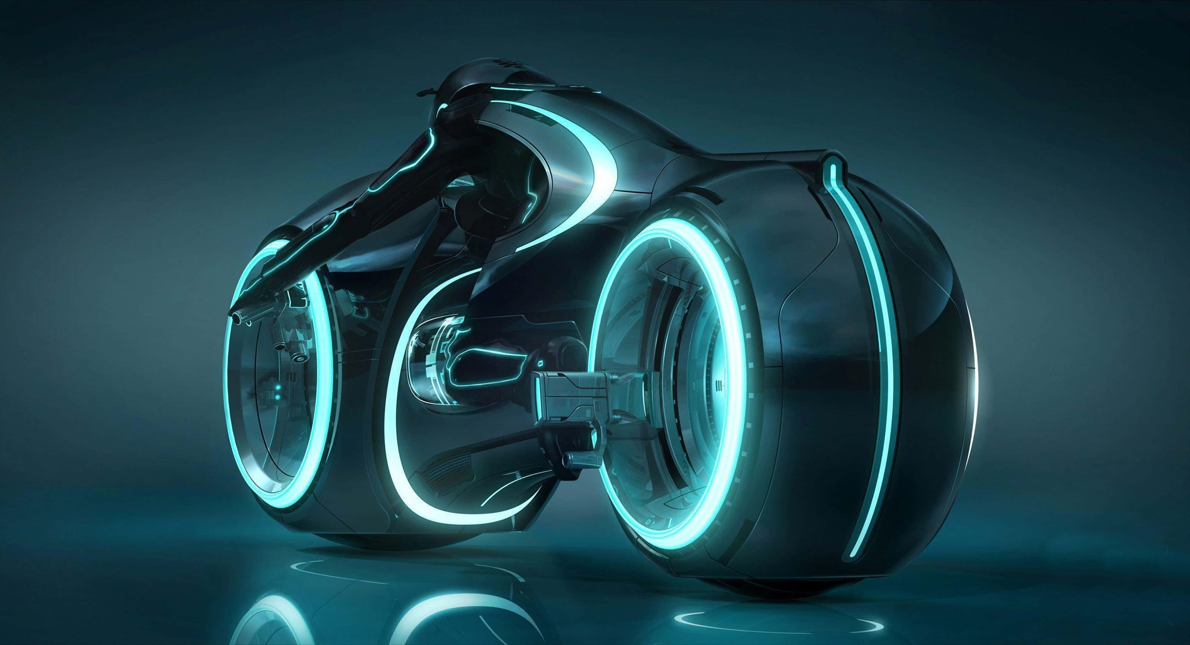 Tron 4K, futuristic motorcycle, glowing cyan neon lines, 4K Desktop Wallpaper