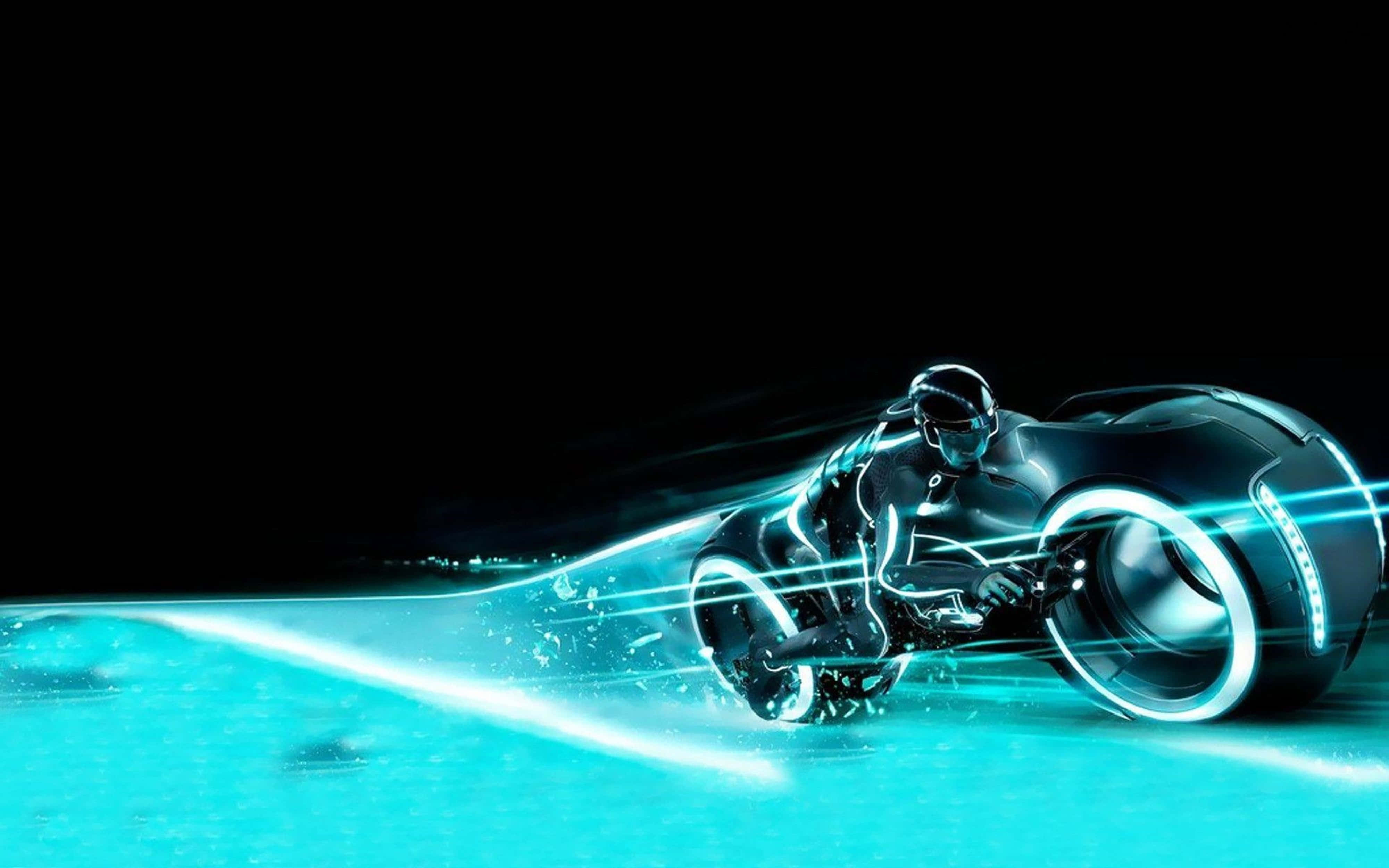 Tron 4K, glowing blue lightcycle, neon-lit digital track, 4K Desktop Wallpaper