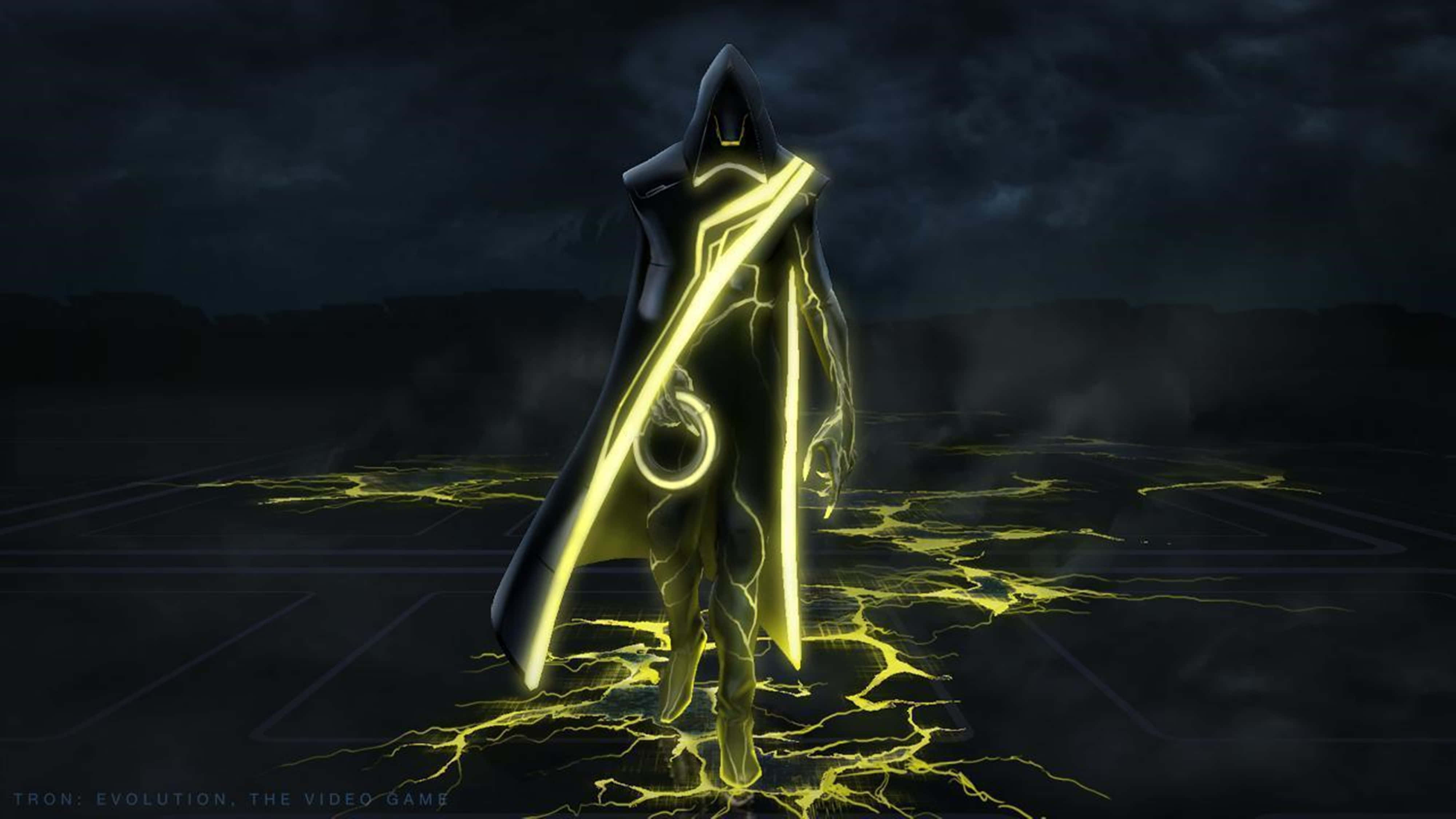 Tron, 4K display, glowing yellow circuitry, 4K Desktop Wallpaper
