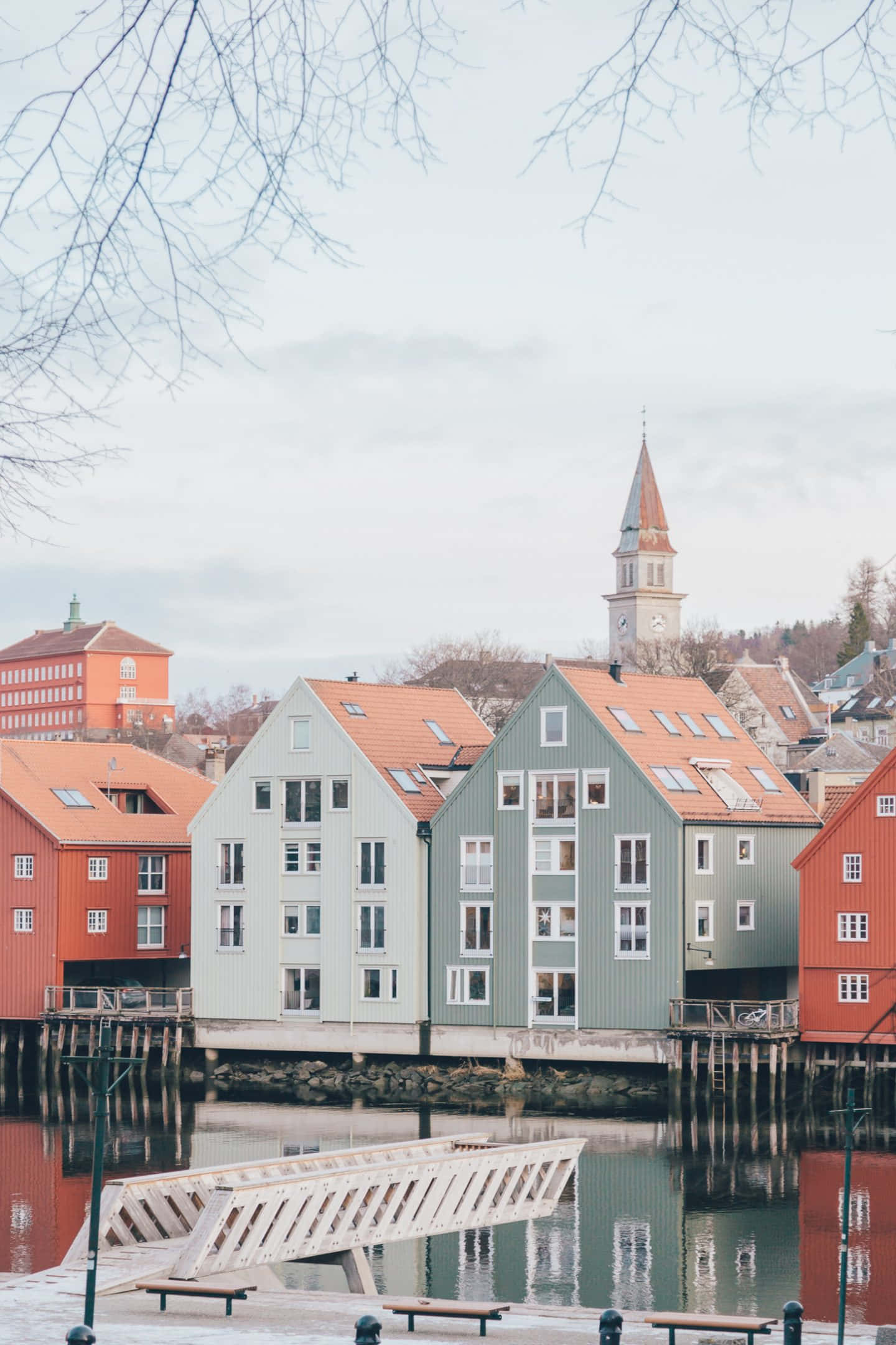 Trondheim, waterfront, colorful wooden houses, Full HD Phone Wallpaper