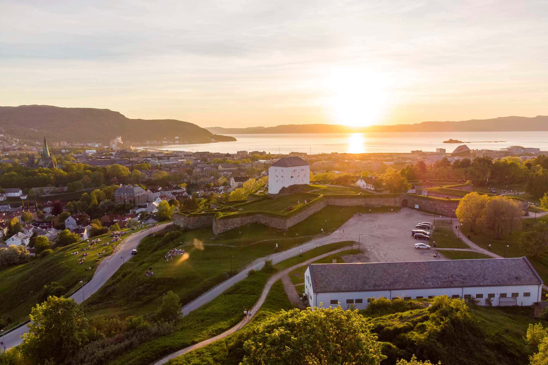Trondheim, sunset, fortress, Full HD Desktop Wallpaper