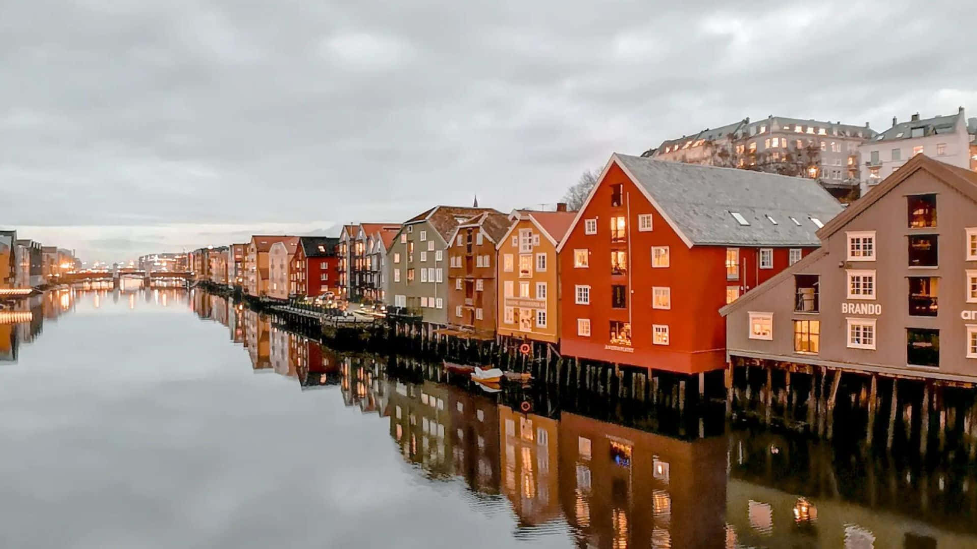 Trondheim, waterfront, dusk, Full HD Desktop Wallpaper