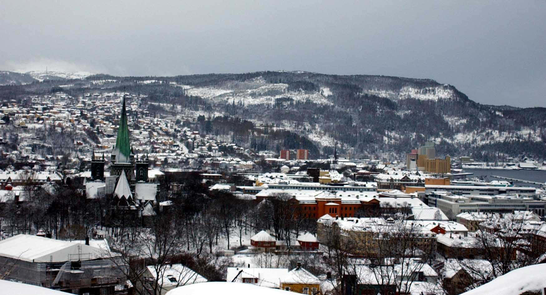 Trondheim, sunrise, snow, HD Desktop Wallpaper