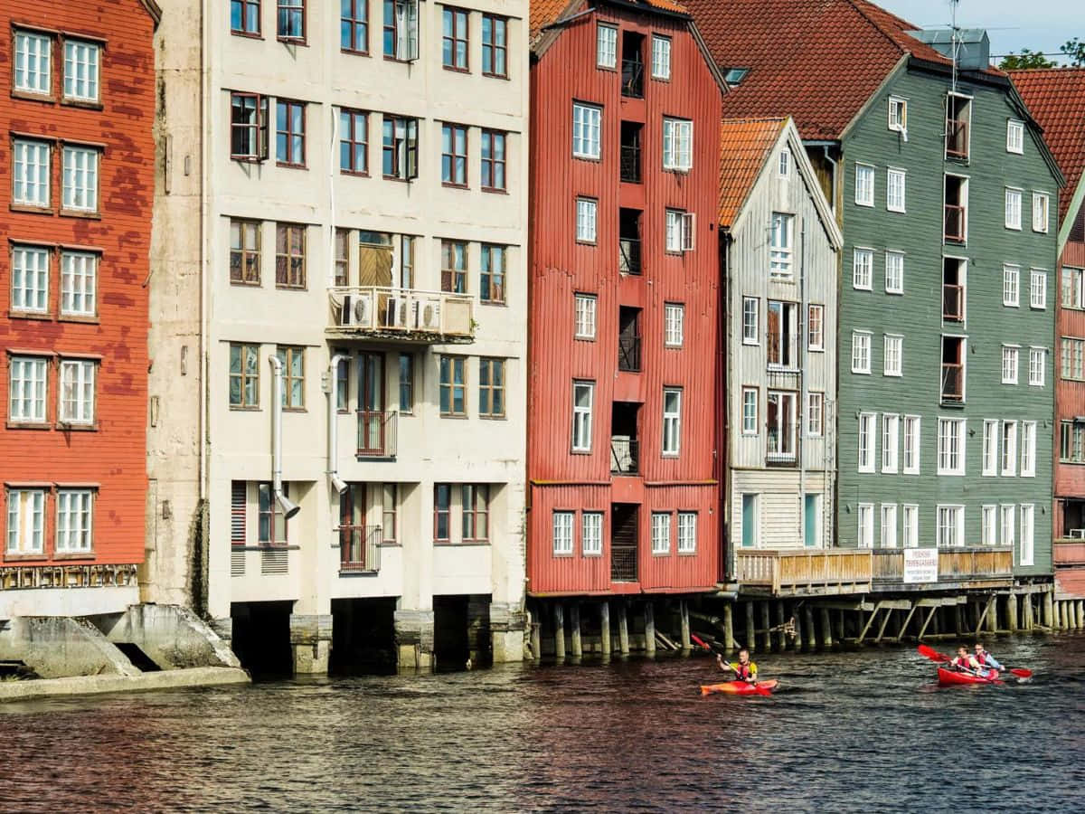 Trondheim, colorful waterfront buildings, wooden houses, SD Desktop Wallpaper