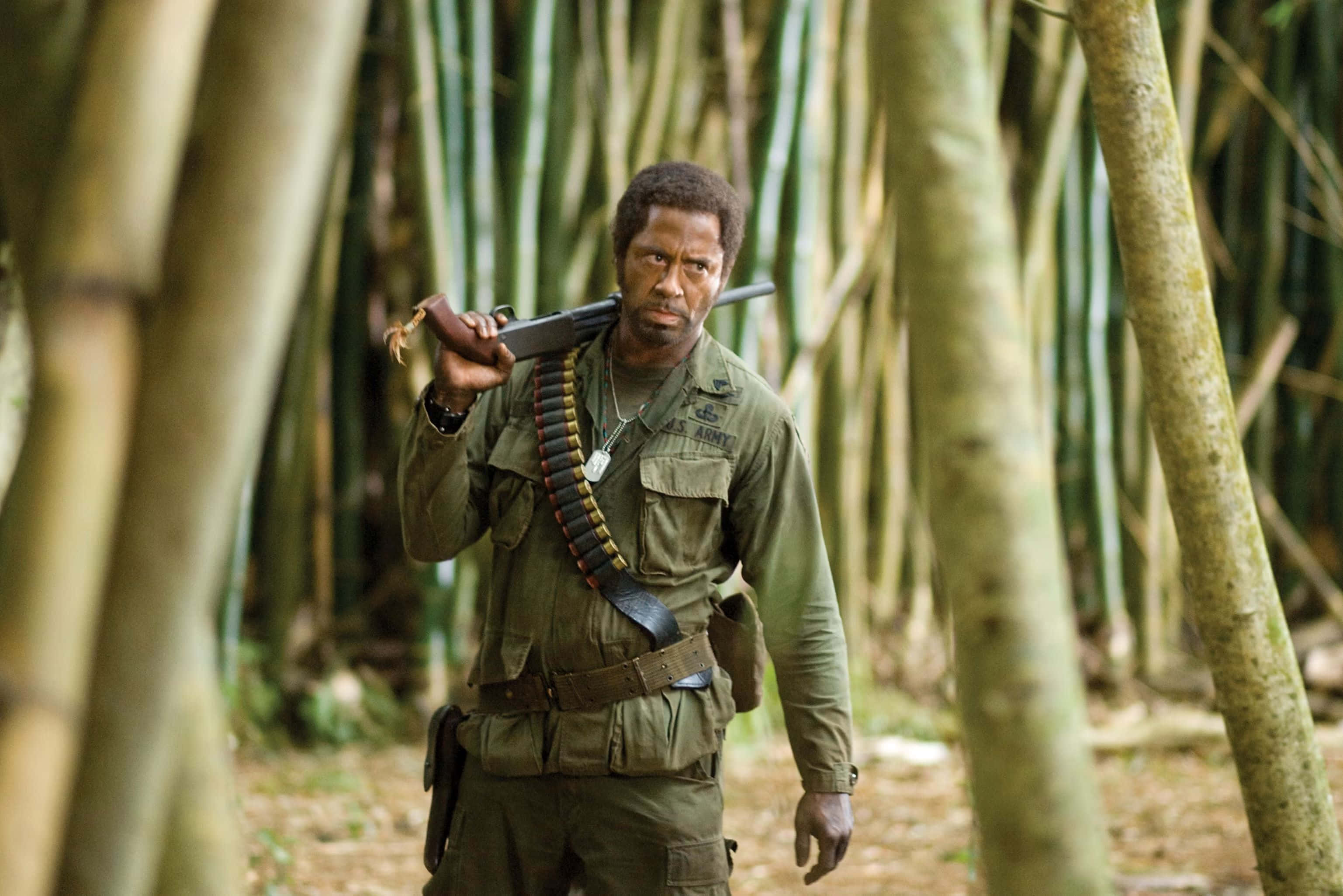 Tropic Thunder, olive drab uniform, rifle, 2K Desktop Wallpaper