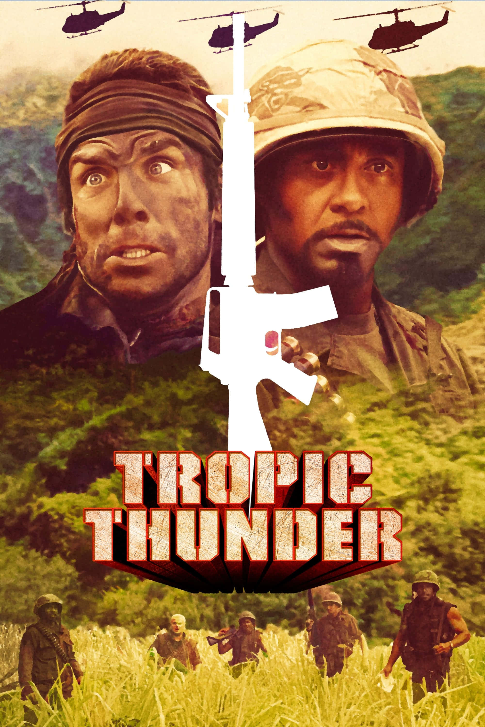 Tropic Thunder, jungle backdrop, helicopters, 2K Phone Wallpaper