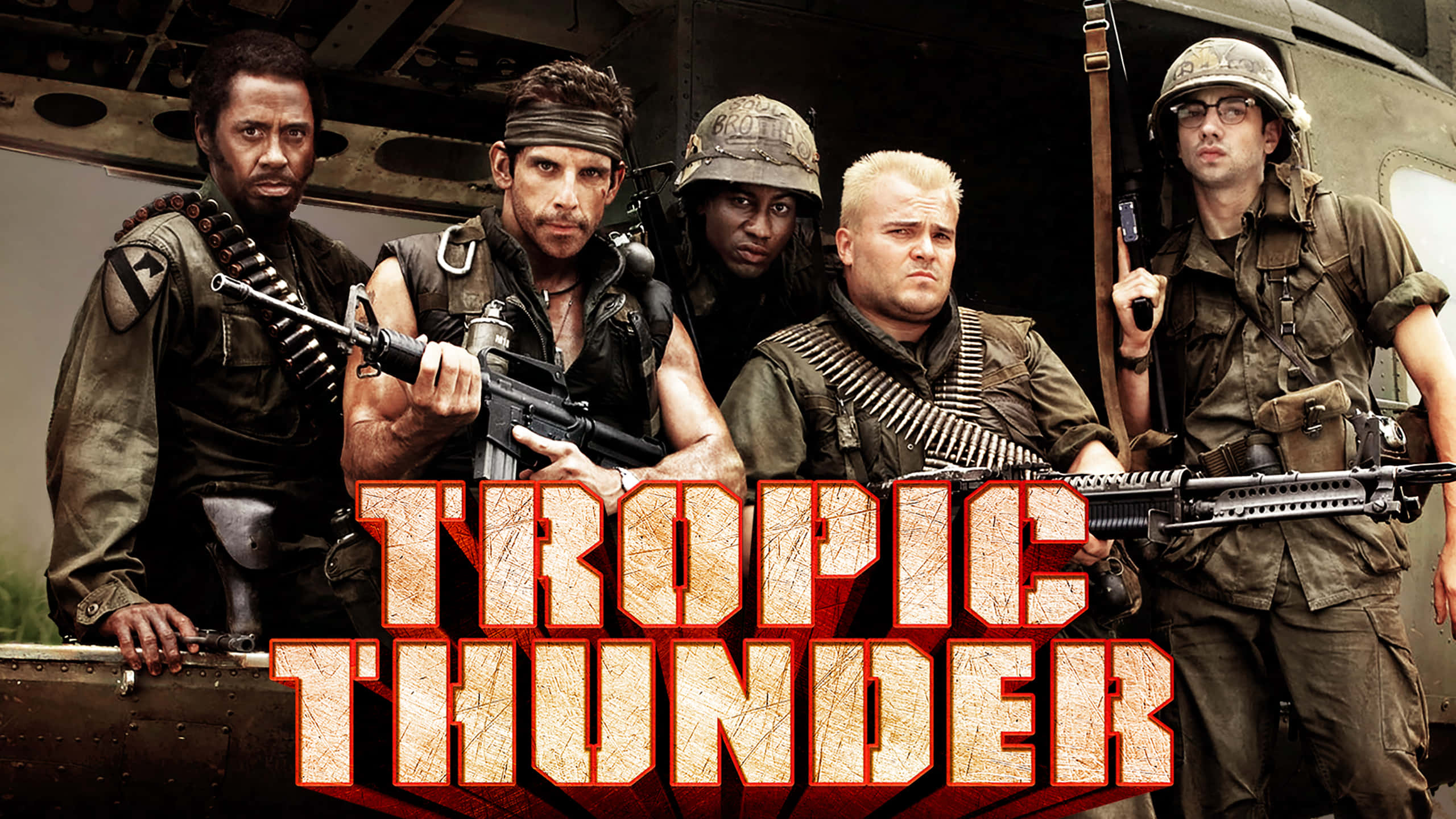 Tropic Thunder, helicopter, jungle combat gear, 2K Desktop Wallpaper