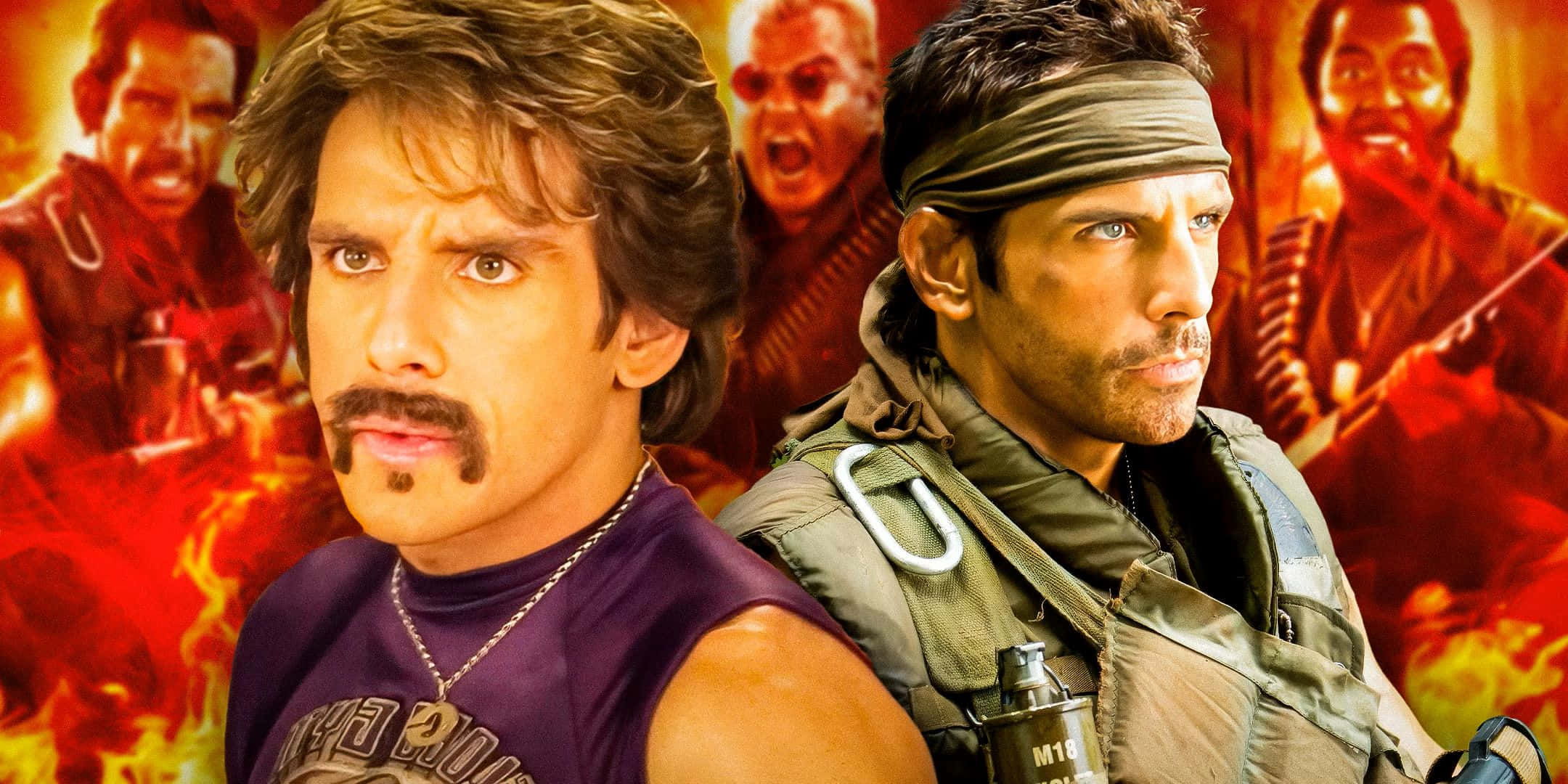 Tropic Thunder, mustache, purple tank top, Full HD Desktop Wallpaper