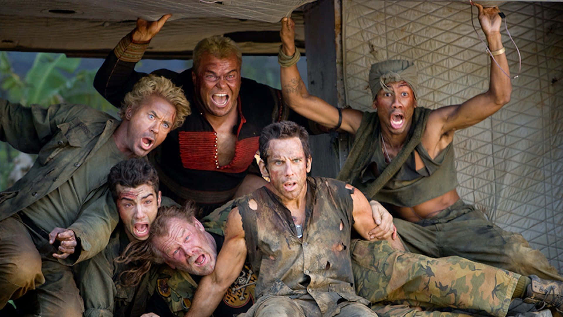 Tropic Thunder, helicopter scene, dilapidated structure, Full HD Desktop Wallpaper