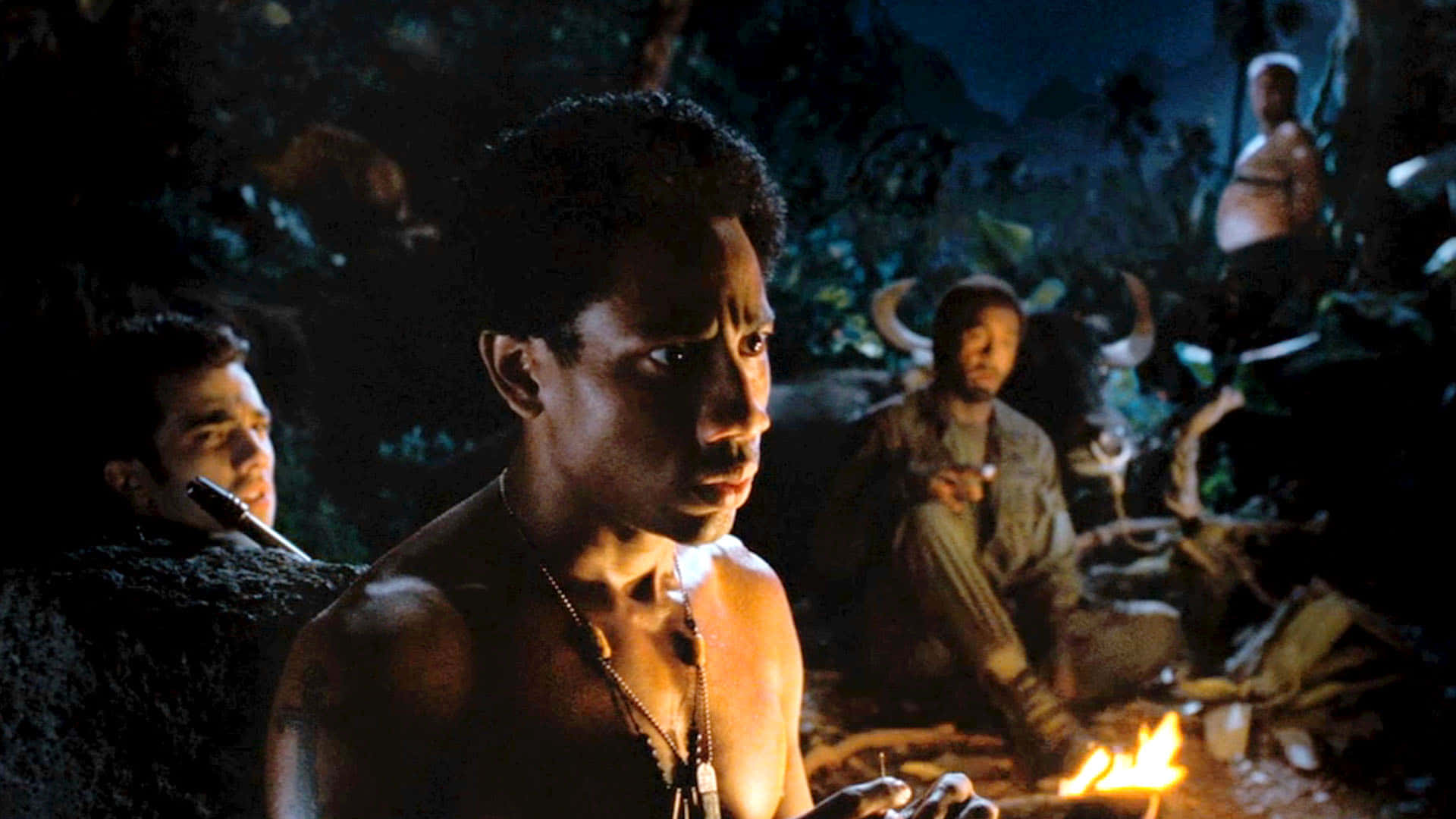 Tropic Thunder, jungle, campfire, Full HD Desktop Wallpaper