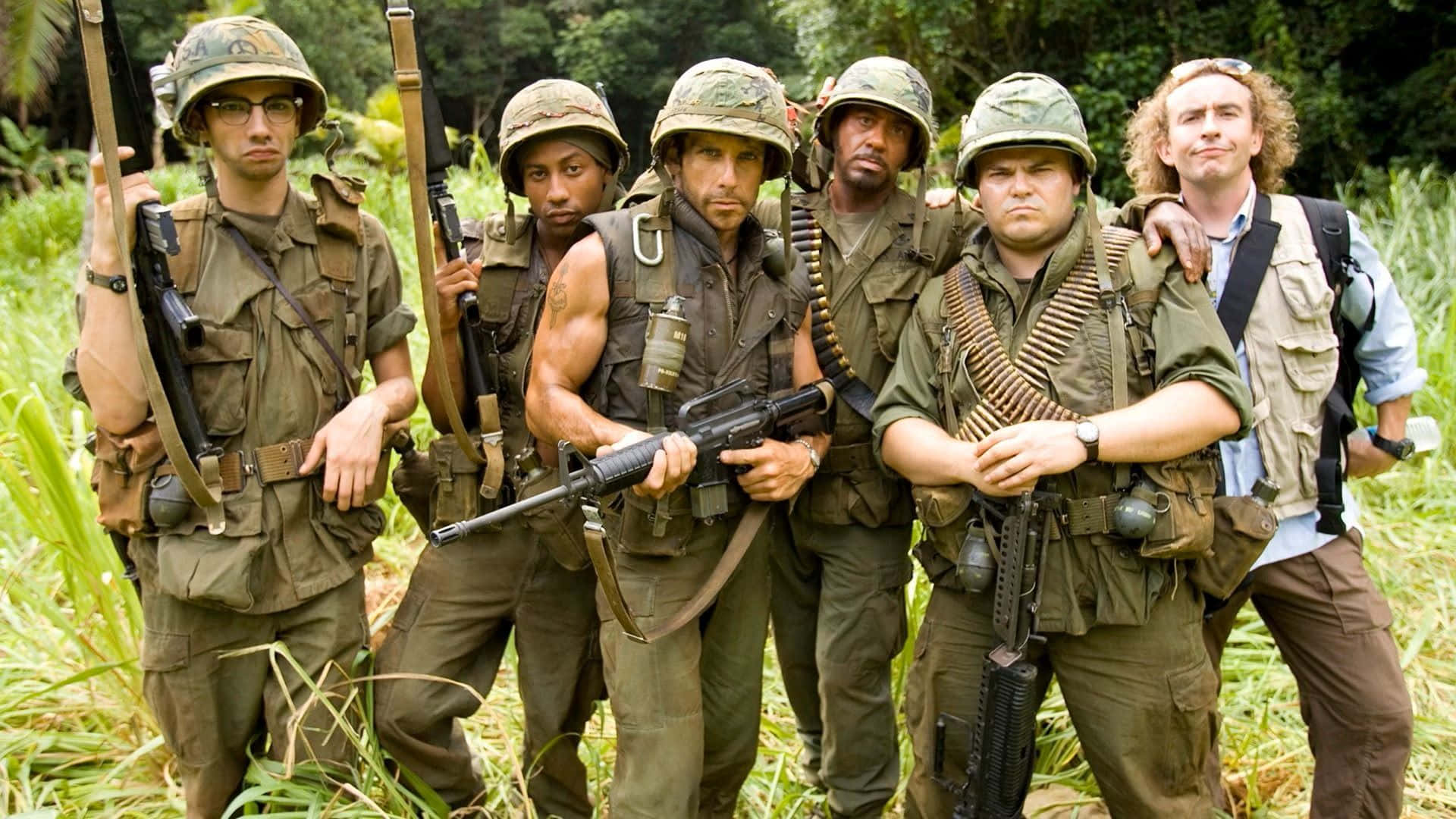 Tropic Thunder, jungle, military gear, Full HD Desktop Wallpaper