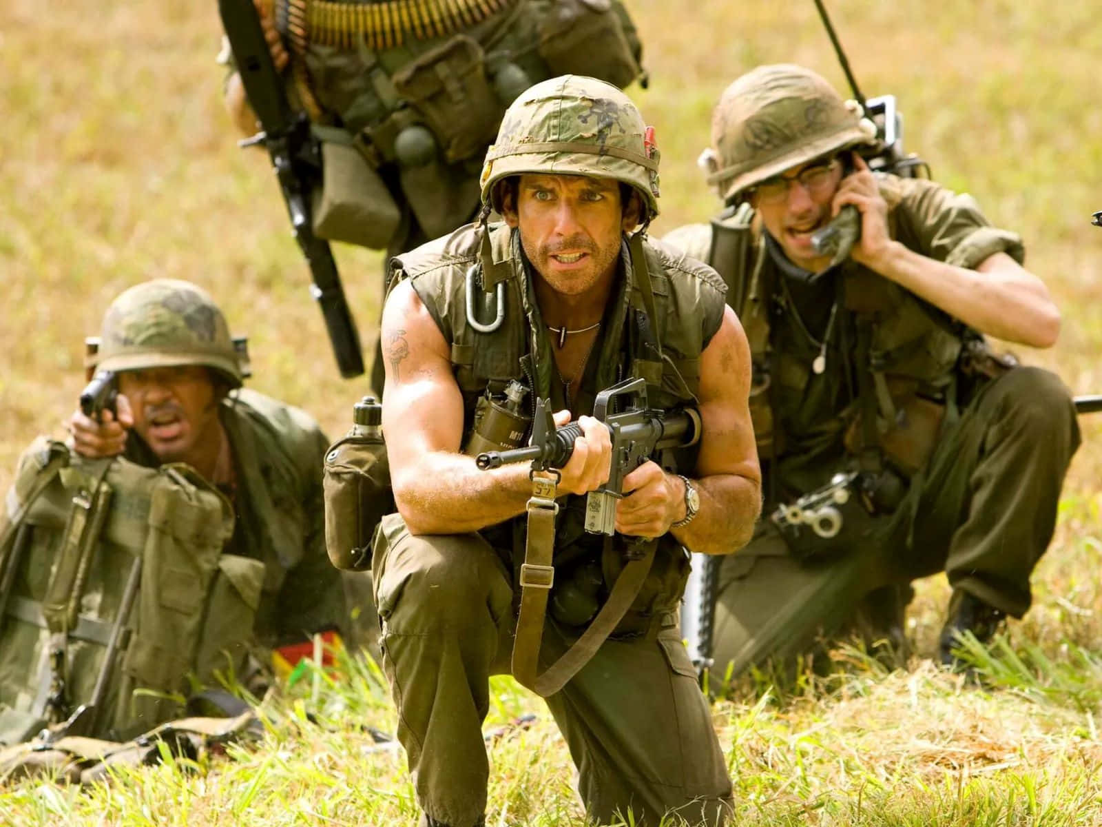 Tropic Thunder, camouflage gear, rifle, HD Desktop Wallpaper
