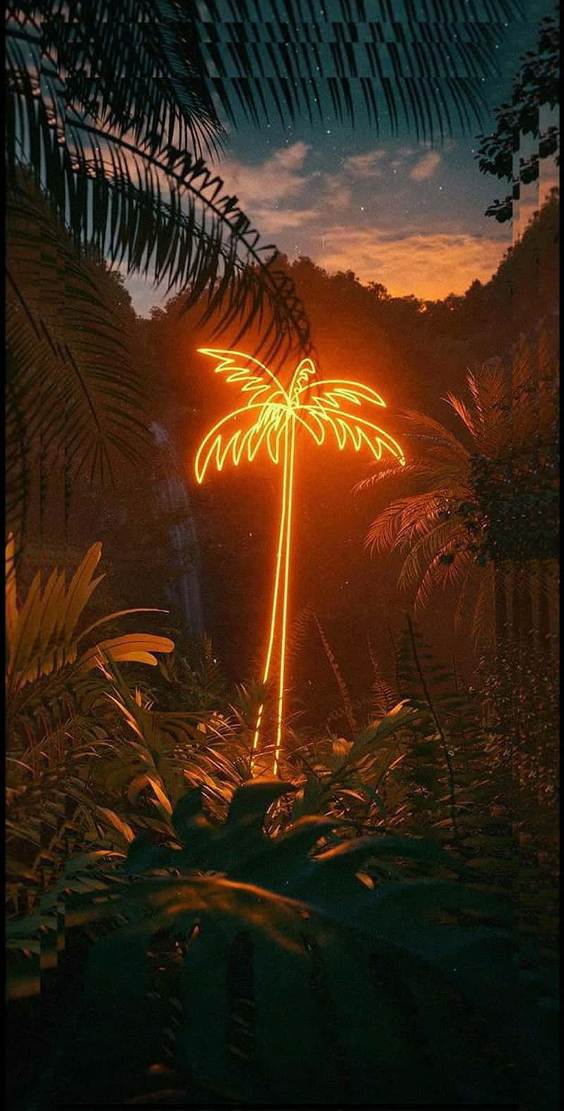 Neon Palm Tree, glowing neon palm tree, dense jungle, HD Phone Wallpaper