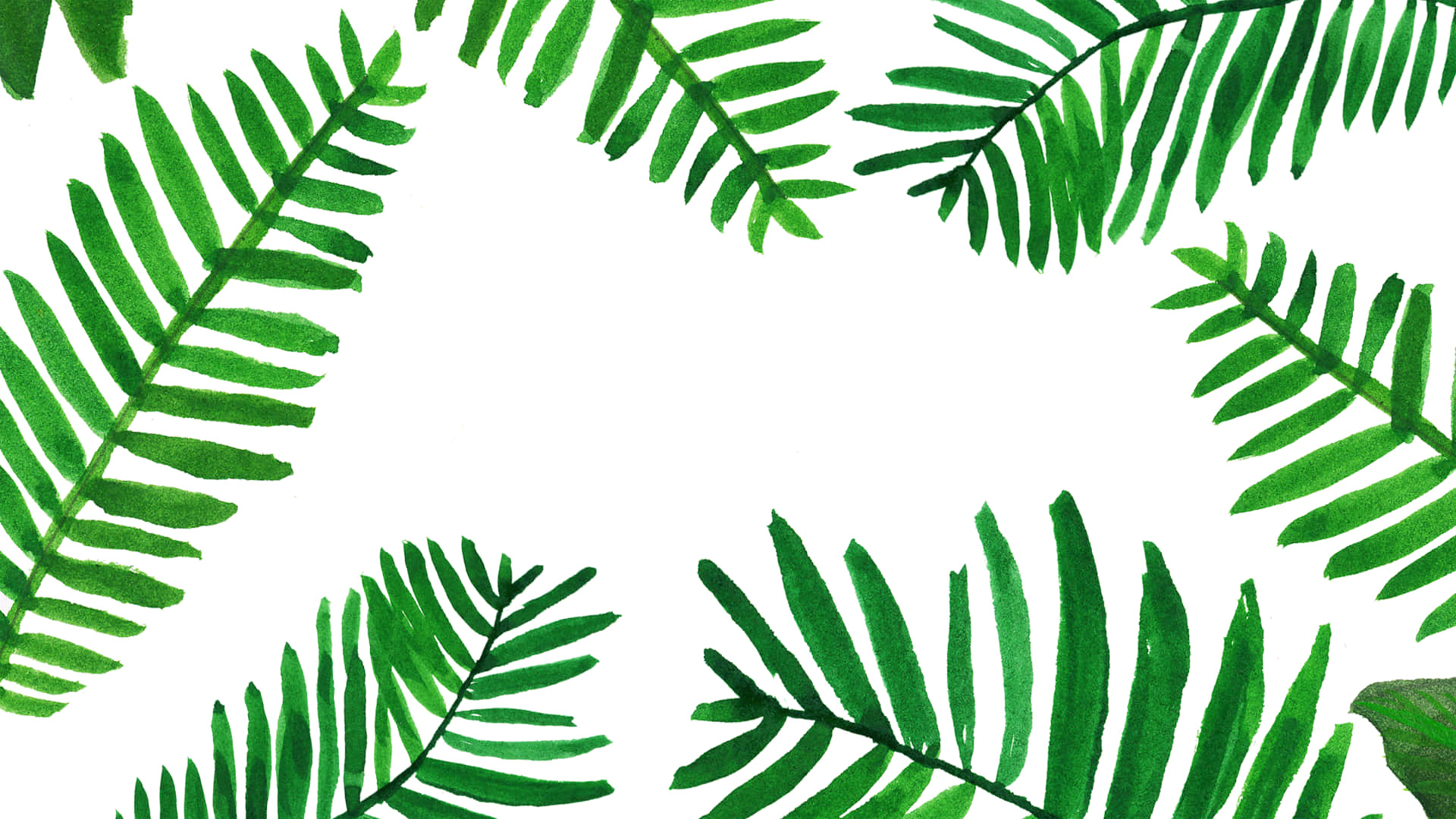 Tropical Aesthetic, vibrant green fern leaves, circular frame, Full HD Desktop Wallpaper