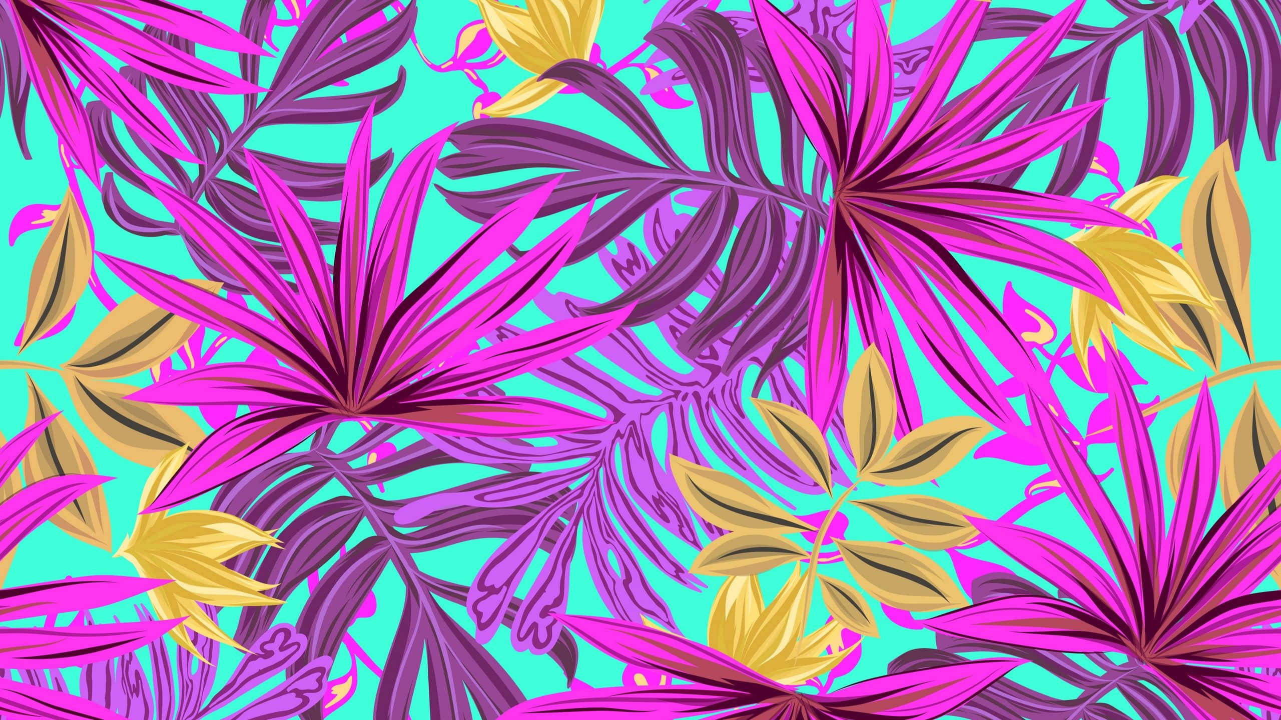Tropical Aesthetic, magenta purple, gold, 2K Desktop Wallpaper
