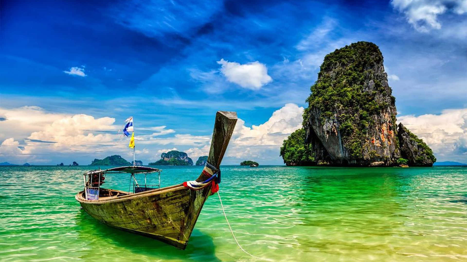 tropical beach scenes, 1920 x 1080, longtail boat, Full HD Desktop Wallpaper