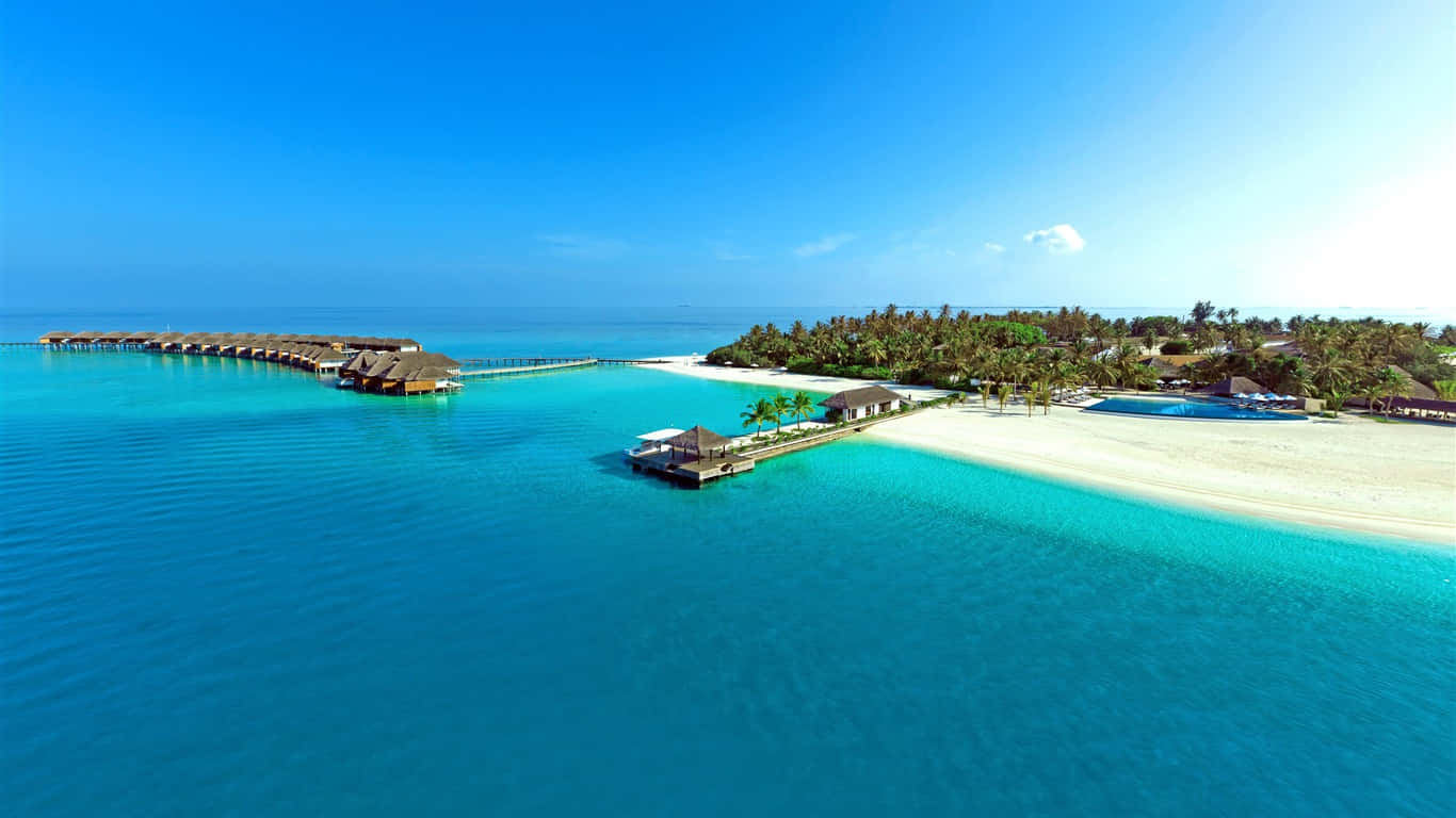 tropical beach scenes, turquoise lagoon, overwater bungalows, HD Desktop Wallpaper