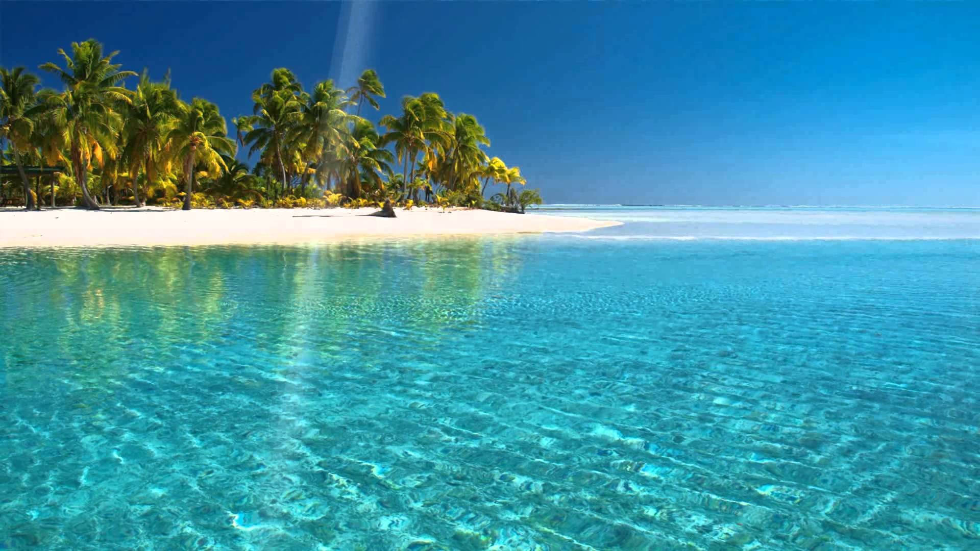 tropical beach island, clear waters, pristine white sand beach, Full HD Desktop Wallpaper