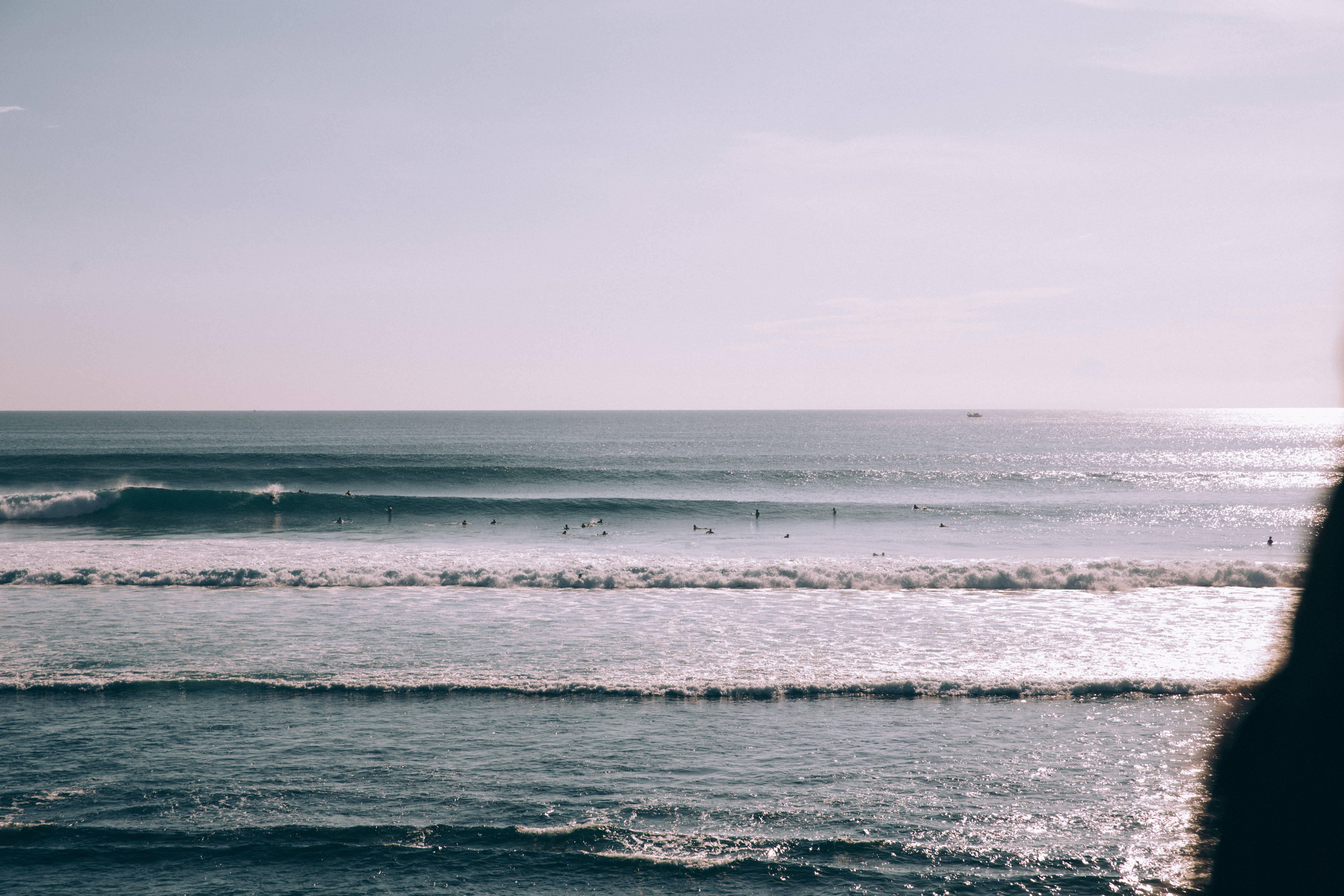 Tropical Beach, ocean waves, soft pastel sky, 5K Desktop Wallpaper