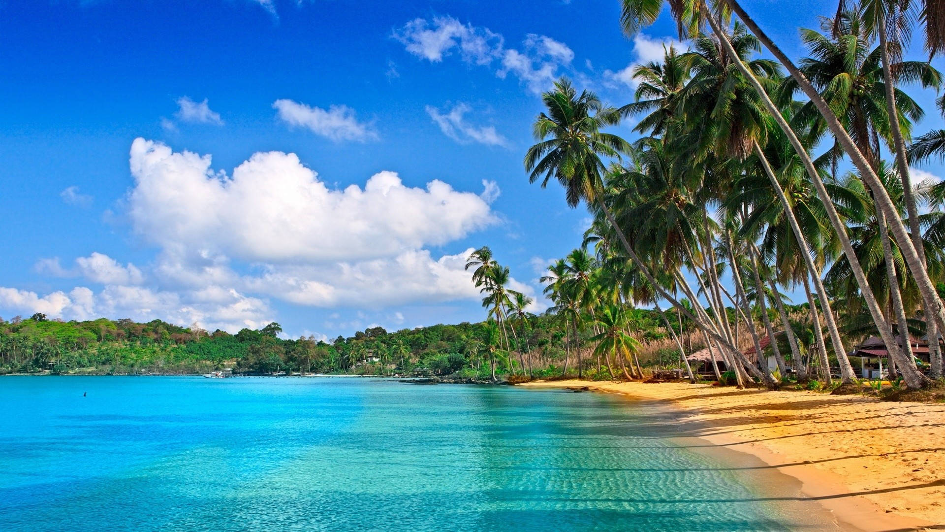 Tropical Beach, turquoise waters, golden sand, Full HD Desktop Wallpaper
