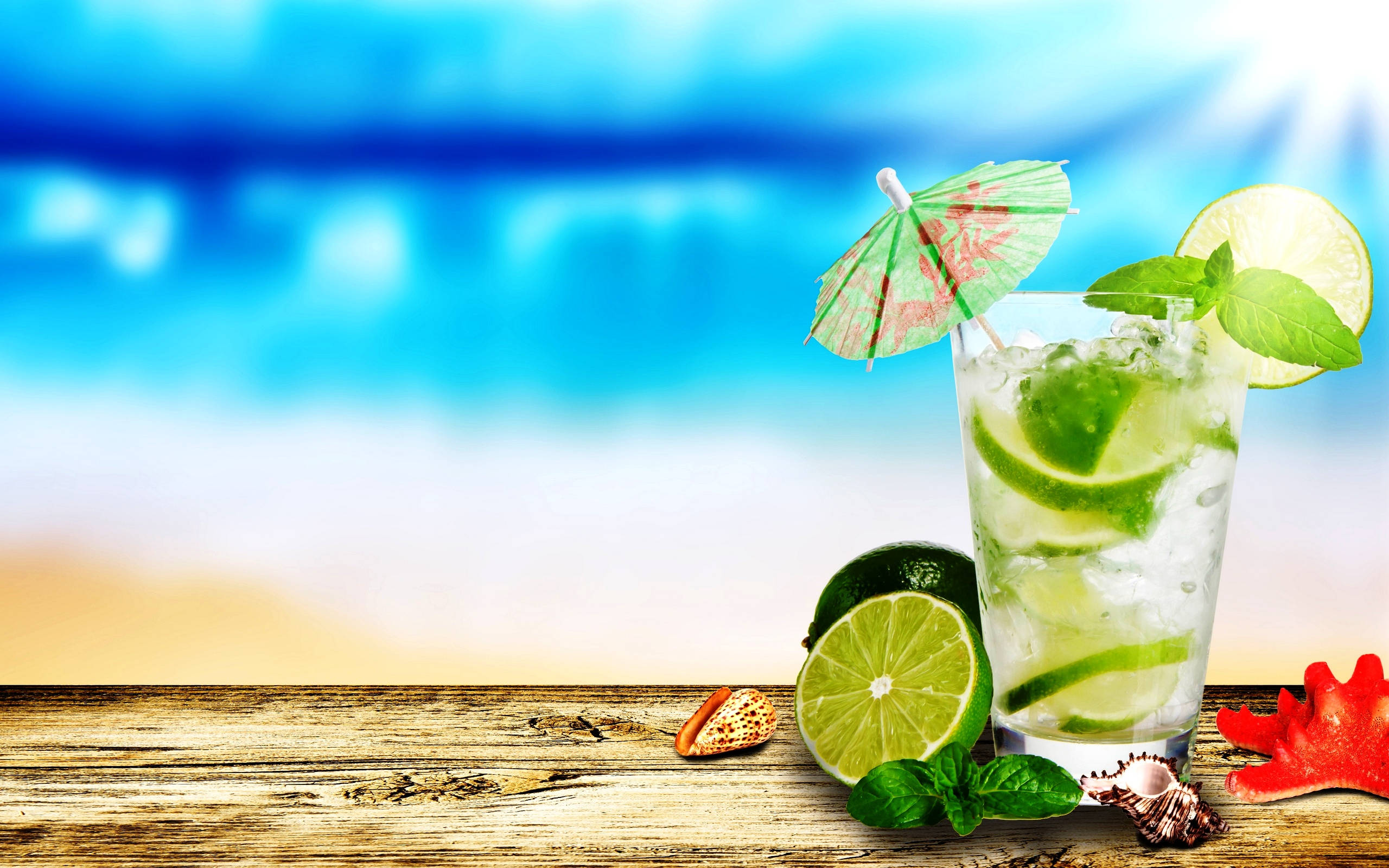 mojito drink, lime mint, umbrella, 2K Desktop Wallpaper