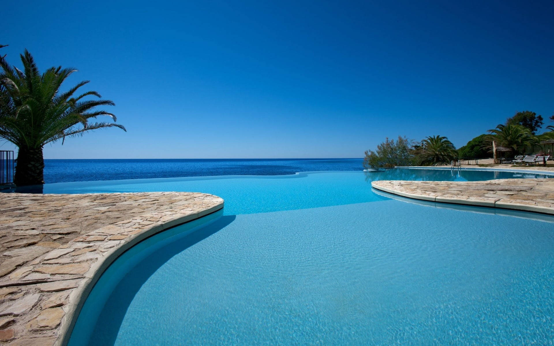 infinity pool, turquoise water, ocean, Full HD Desktop Wallpaper