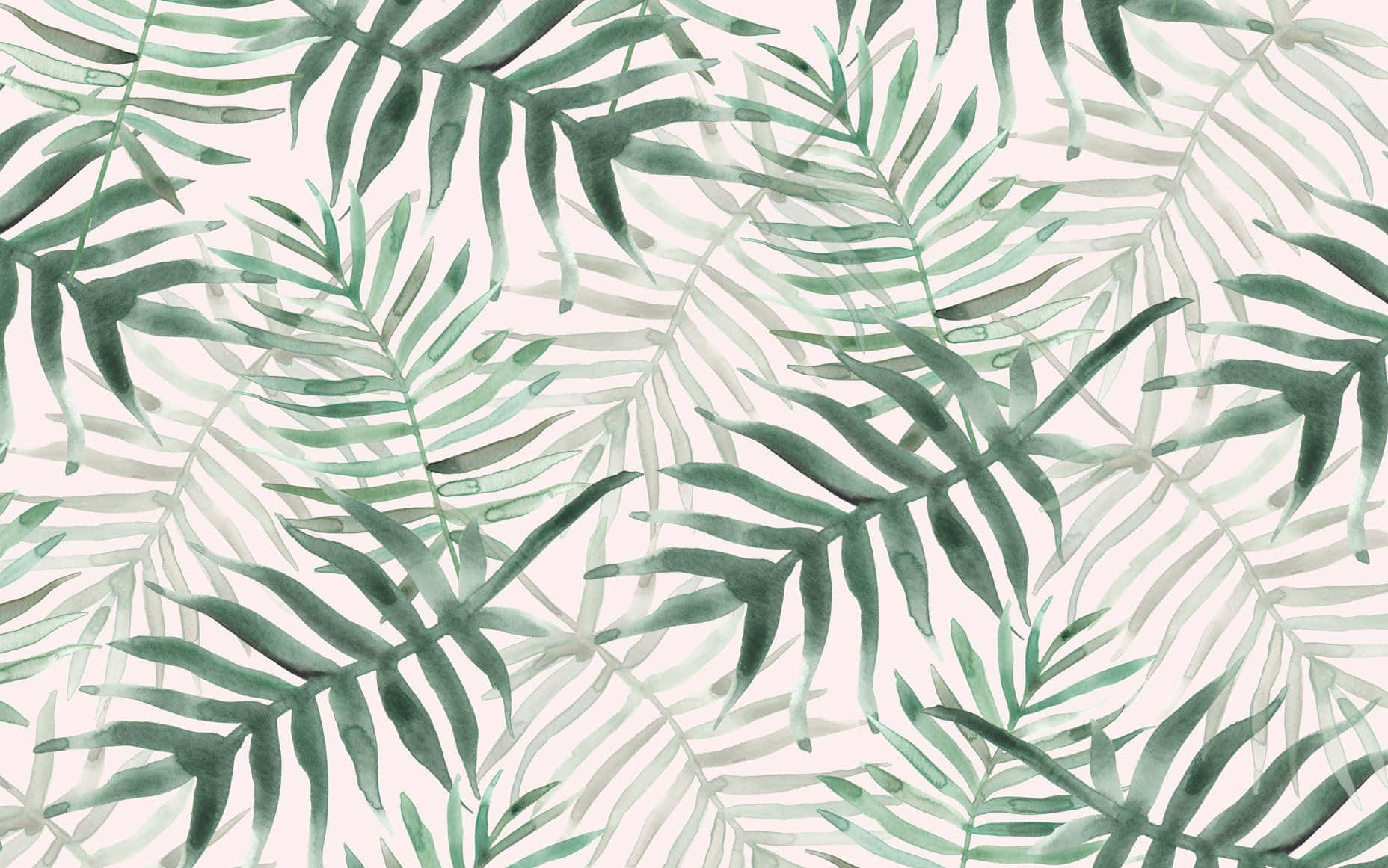 tropical leaves, watercolor fern leaves, soft green tones, HD Desktop Wallpaper