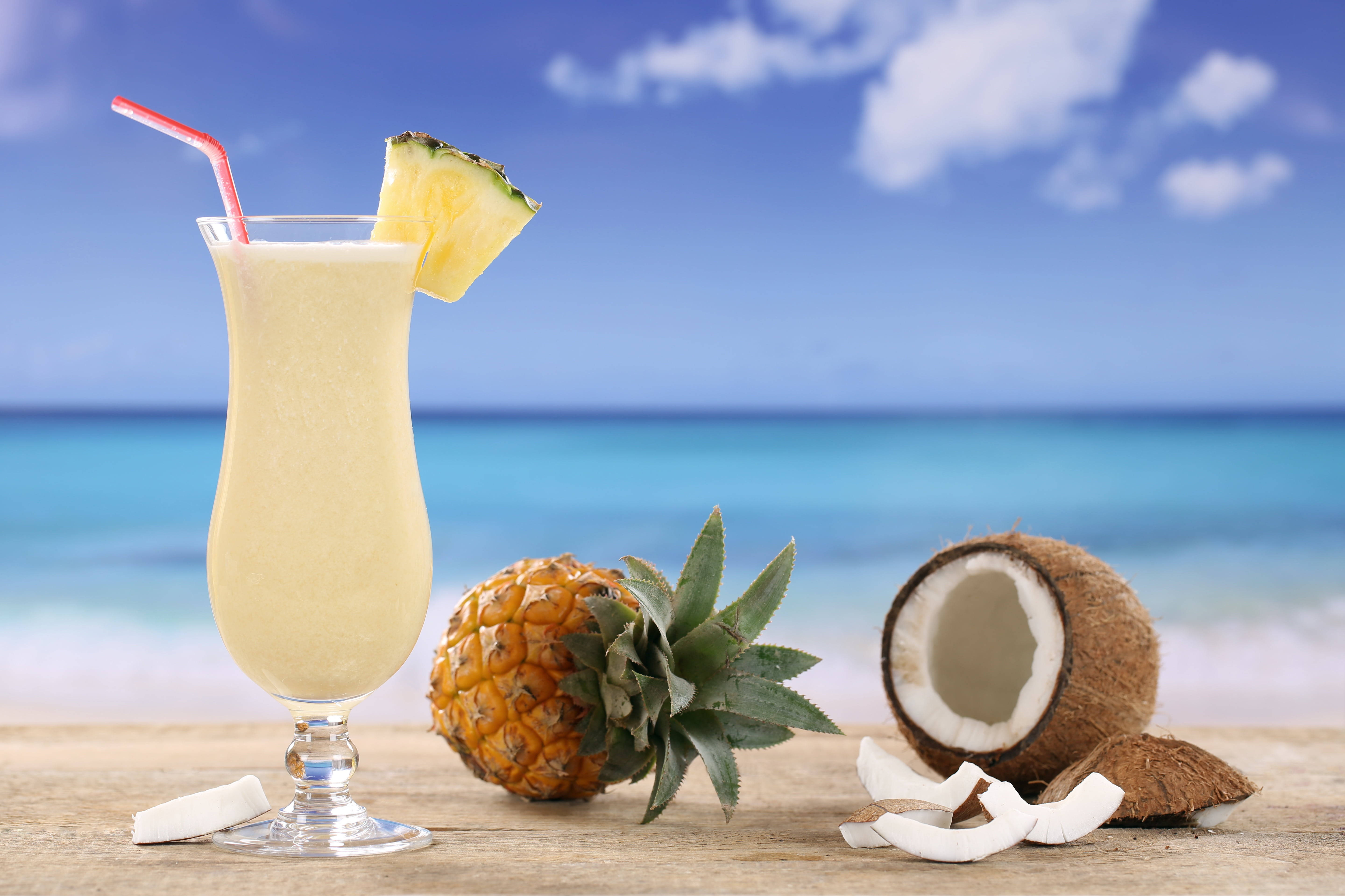 pineapple, coconut milkshake, red straw, 5K Desktop Wallpaper
