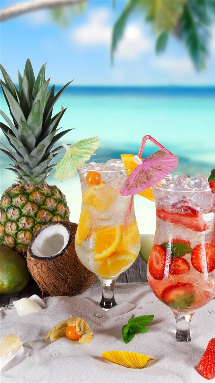 Mixed Fruits Tropical Island Drink, tropical cocktails, fruit garnishes, HD Phone Wallpaper