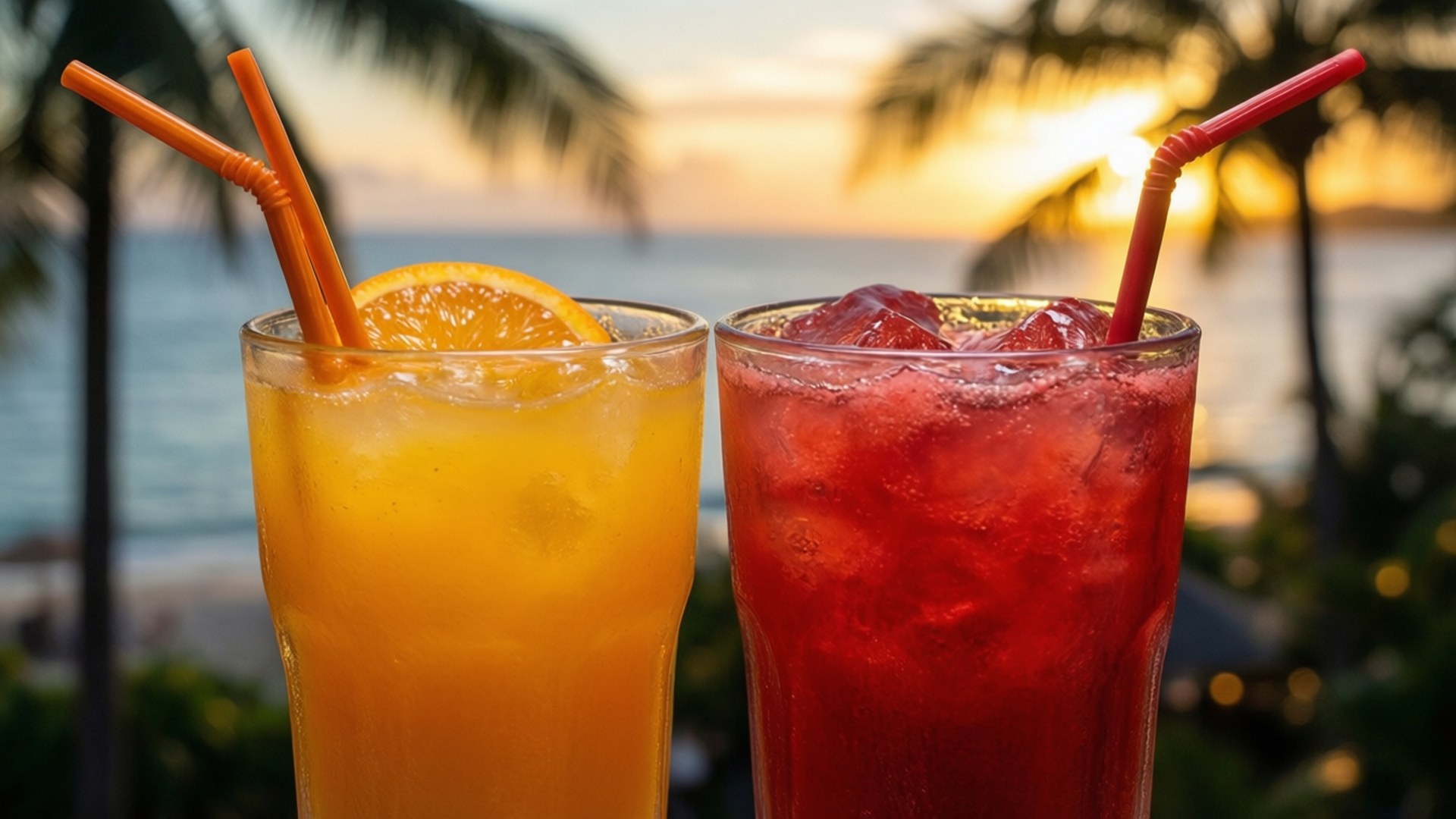 Cheers at Dusk, sunset beach, palm trees, Full HD Desktop Wallpaper