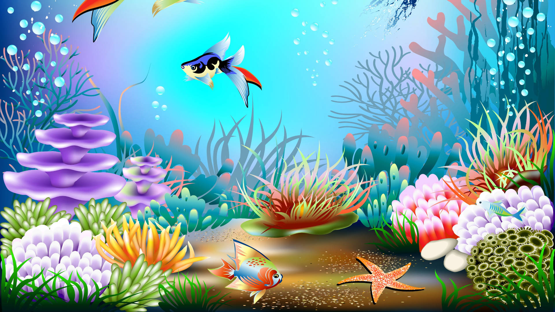 Tropical Fish, 3D Render, colorful coral, Full HD Desktop Wallpaper