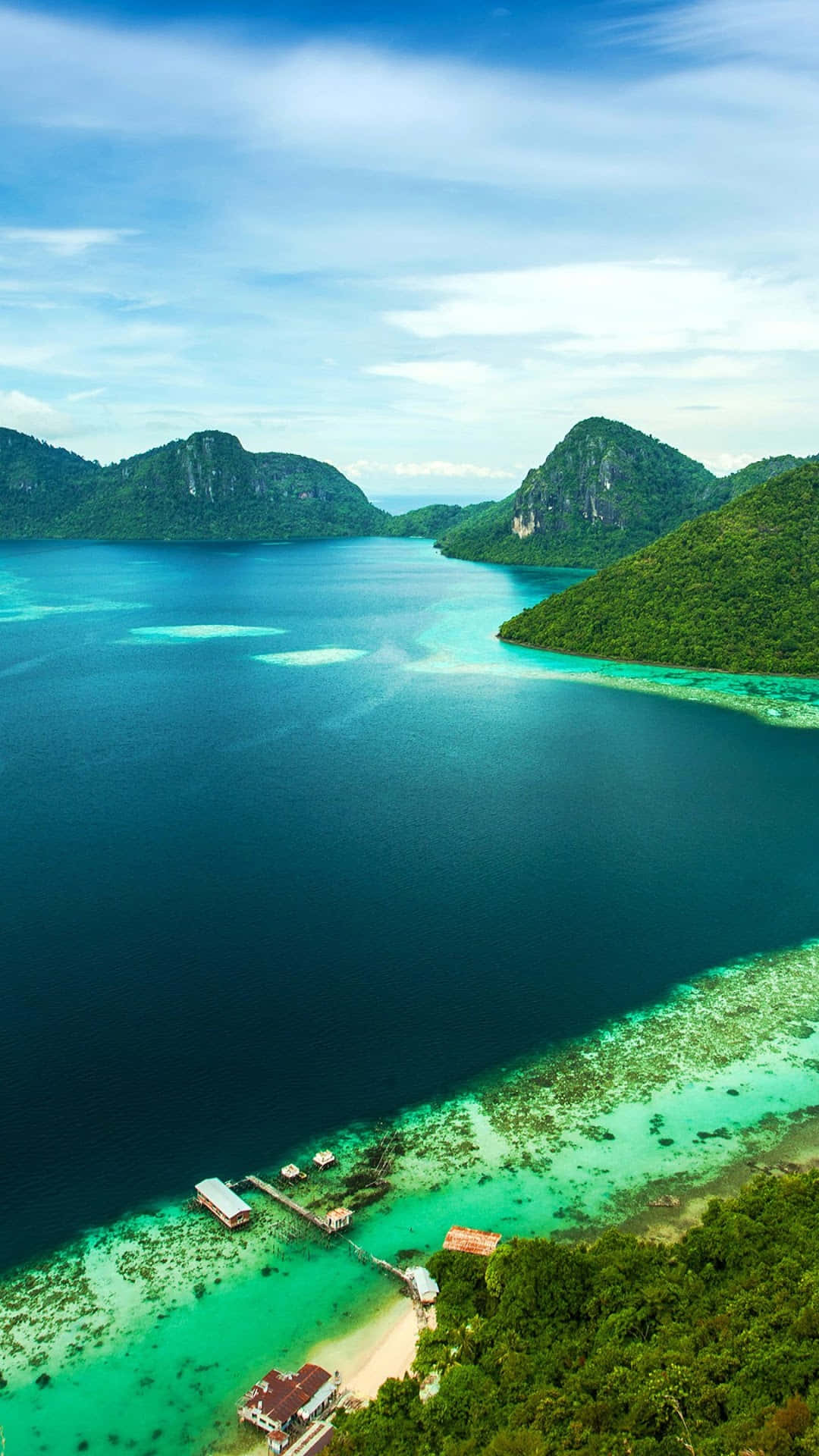 tropical island, turquoise lagoon, lush green islands, Full HD Phone Wallpaper