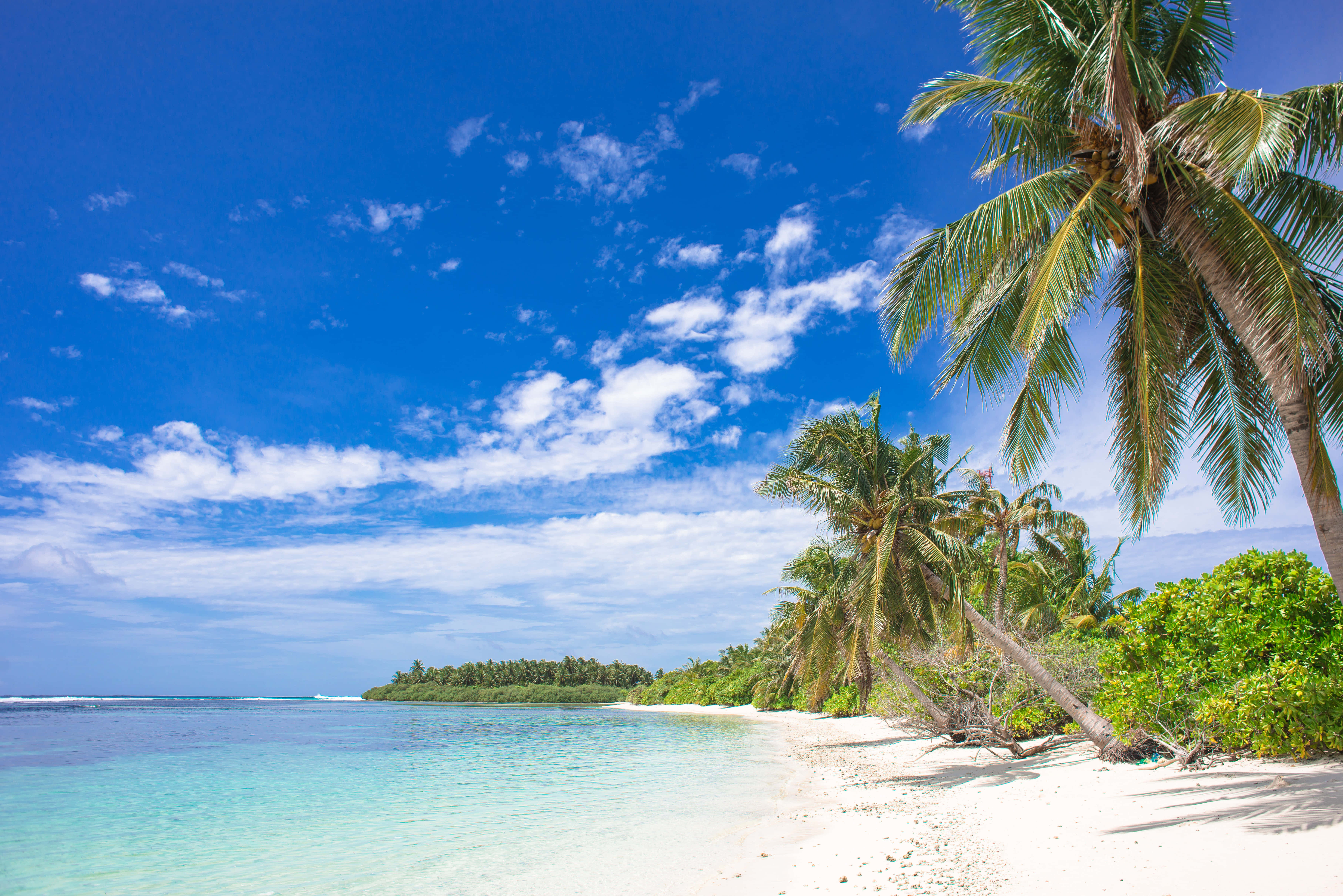 Tropical Island, white sand, turquoise water, 5K Desktop Wallpaper