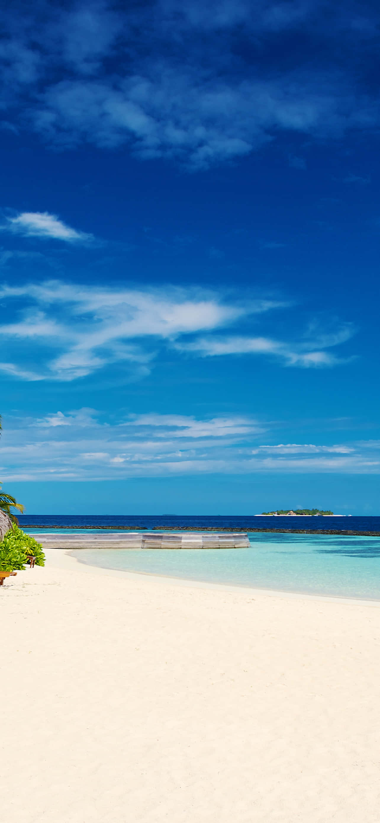 Tropical Island, white sand beach, turquoise waters, 2K Phone Wallpaper