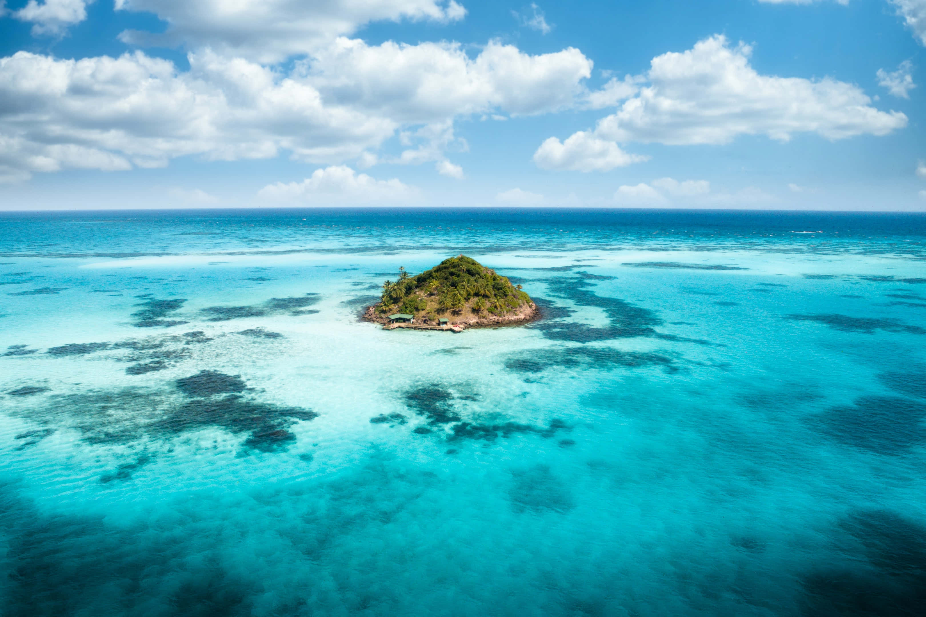 Tropical Island, lush green island, vibrant turquoise waters, 2K Desktop Wallpaper