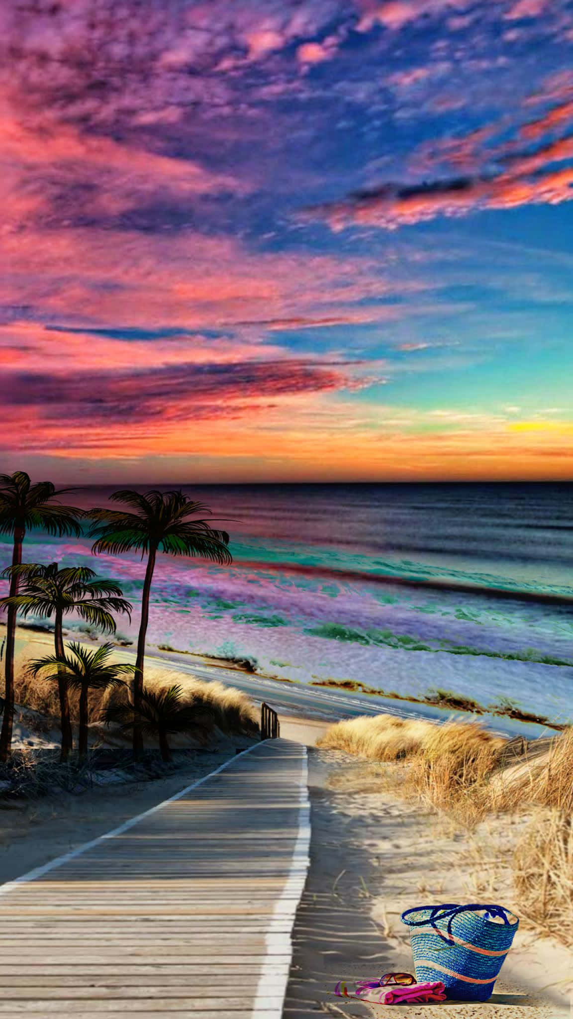Tropical Island, sunset, ocean, Full HD Phone Wallpaper