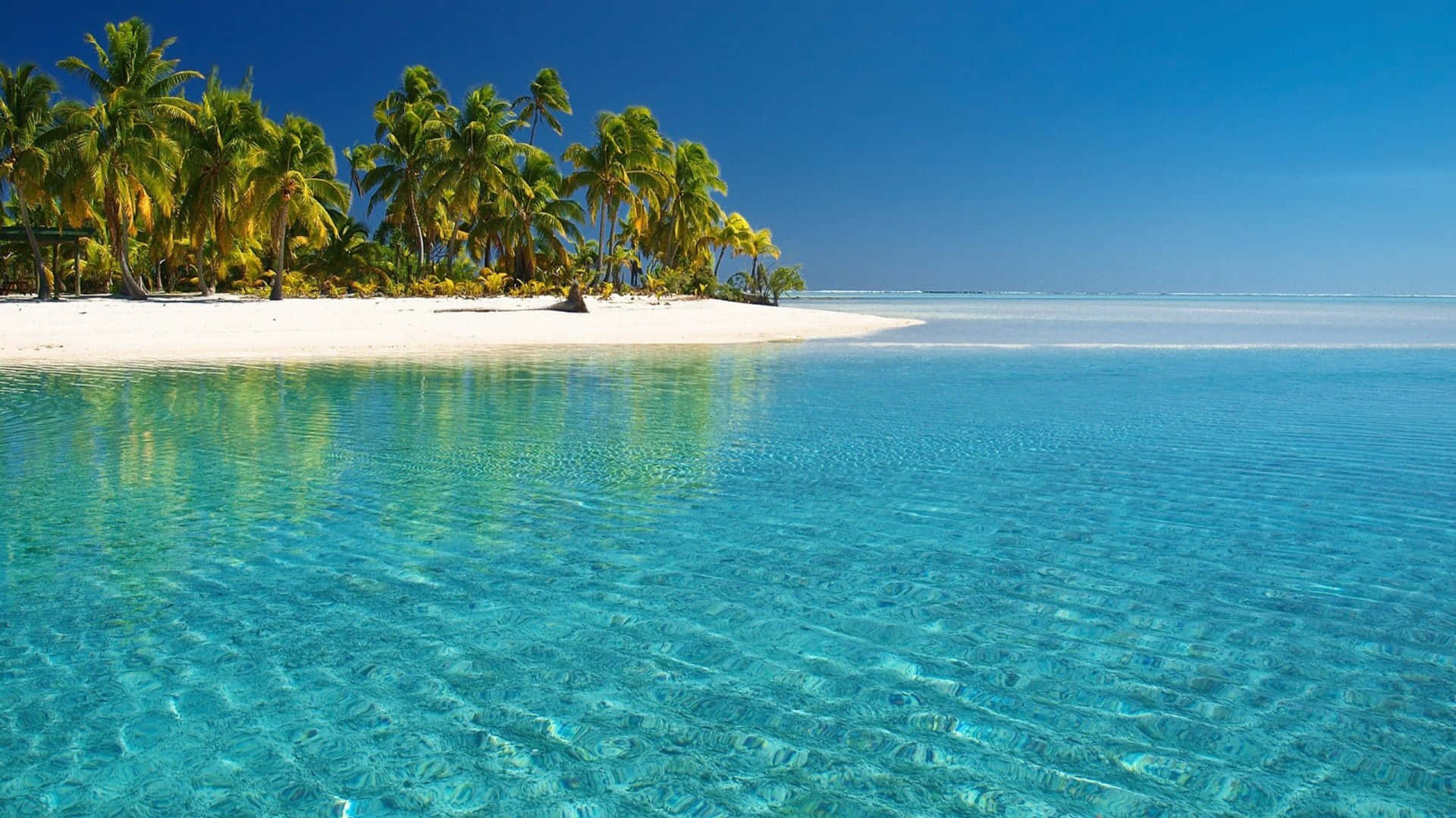tropical island, turquoise water, white sandy beach, Full HD Desktop Wallpaper
