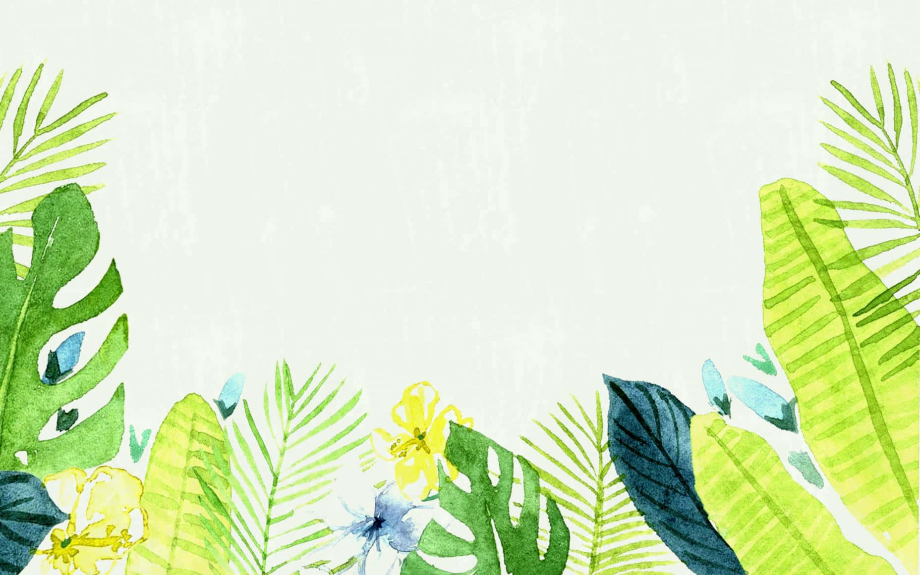 monstera, palm leaves, yellow flowers, HD Desktop Wallpaper