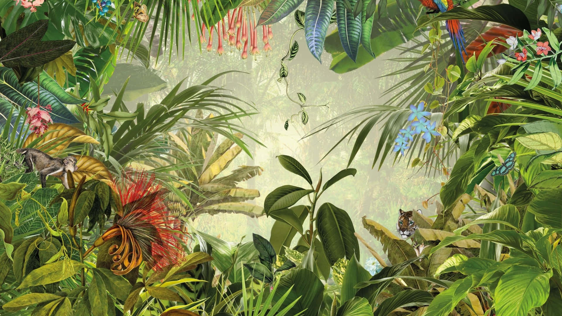 tropical jungle, vibrant green foliage, exotic flowers, Full HD Desktop Wallpaper