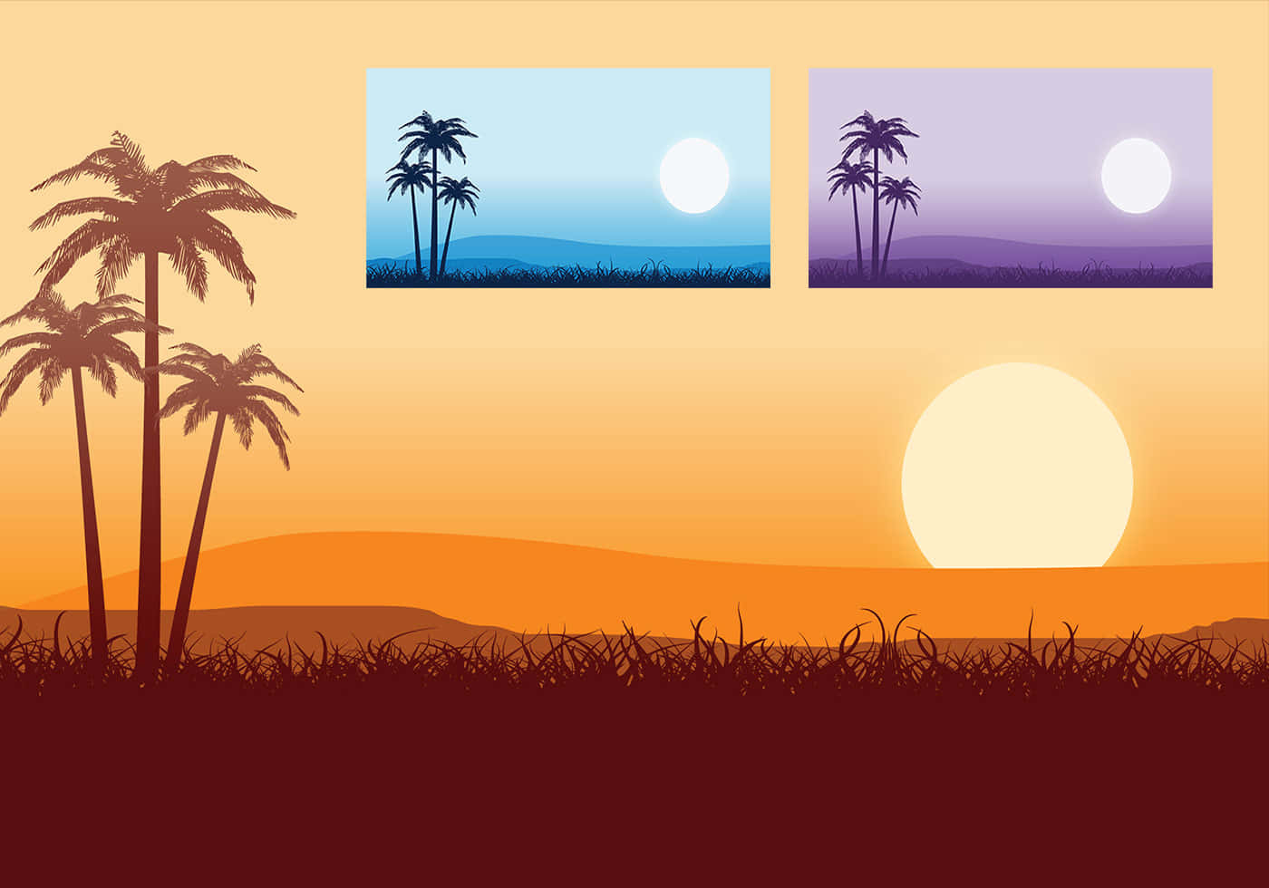 Tropical Sunset, palm trees, vibrant sunset, HD Desktop Wallpaper