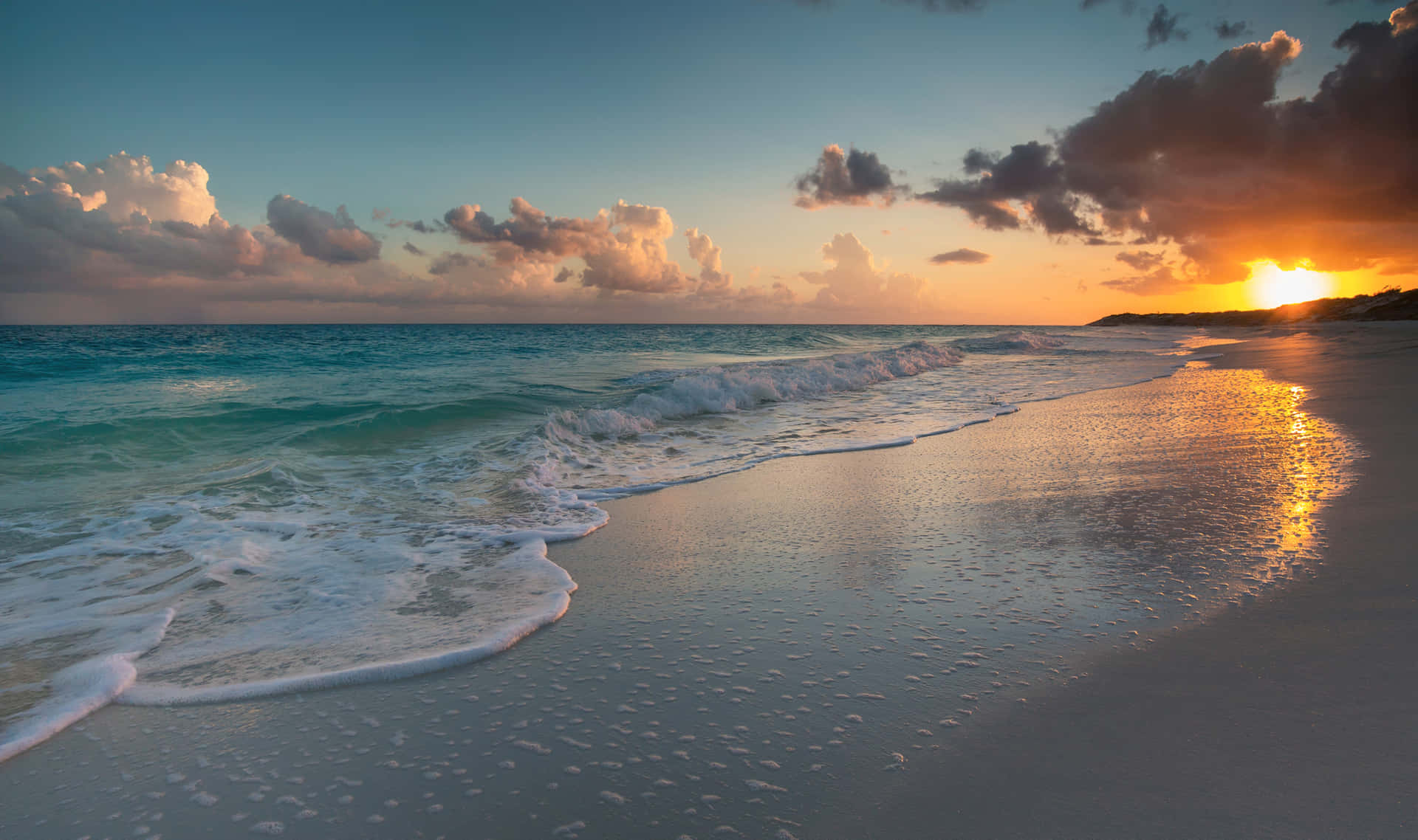 beach, sunset, golden light, Full HD Desktop Wallpaper