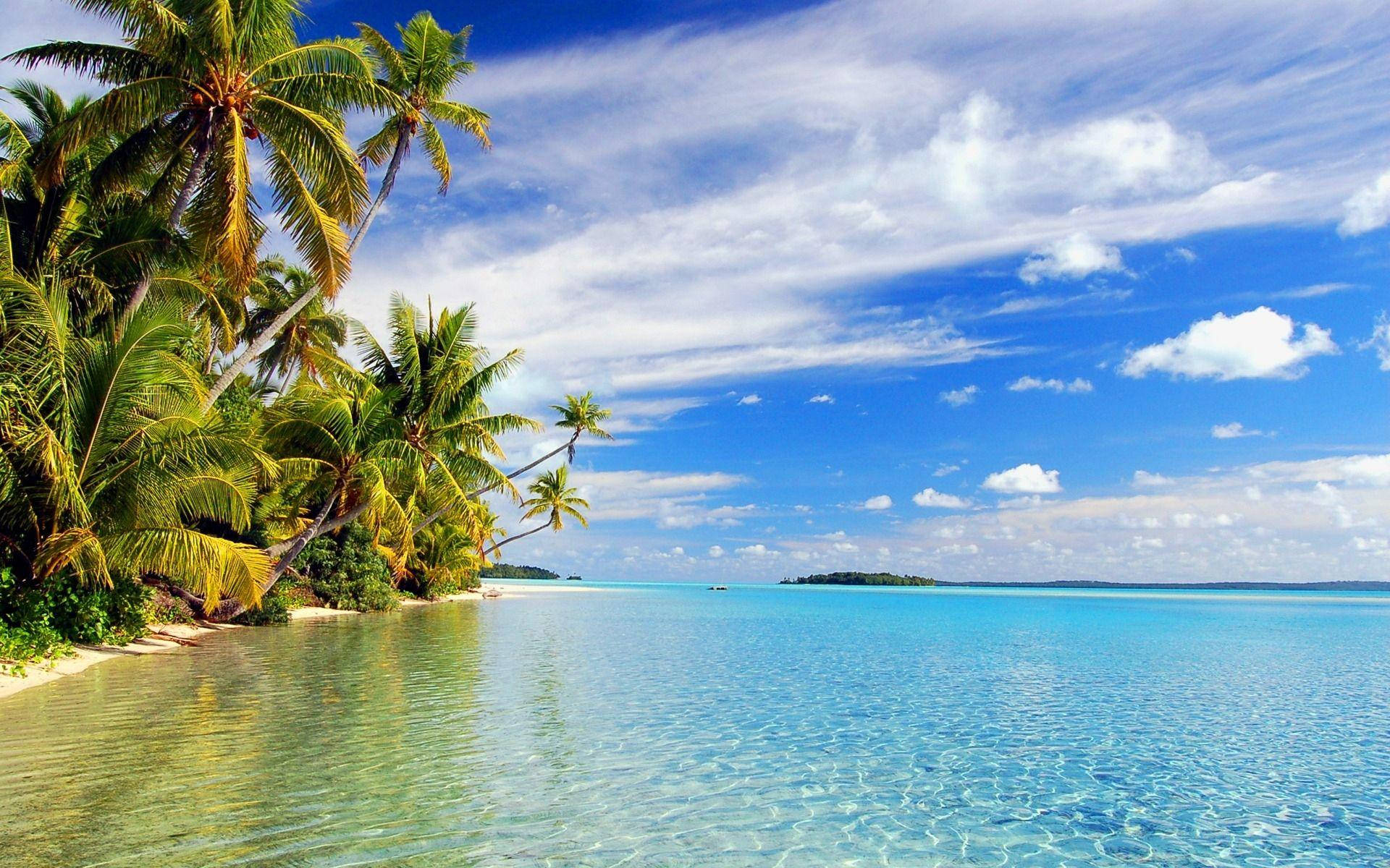tropical beach area, turquoise waters, white sand beach, Full HD Desktop Wallpaper