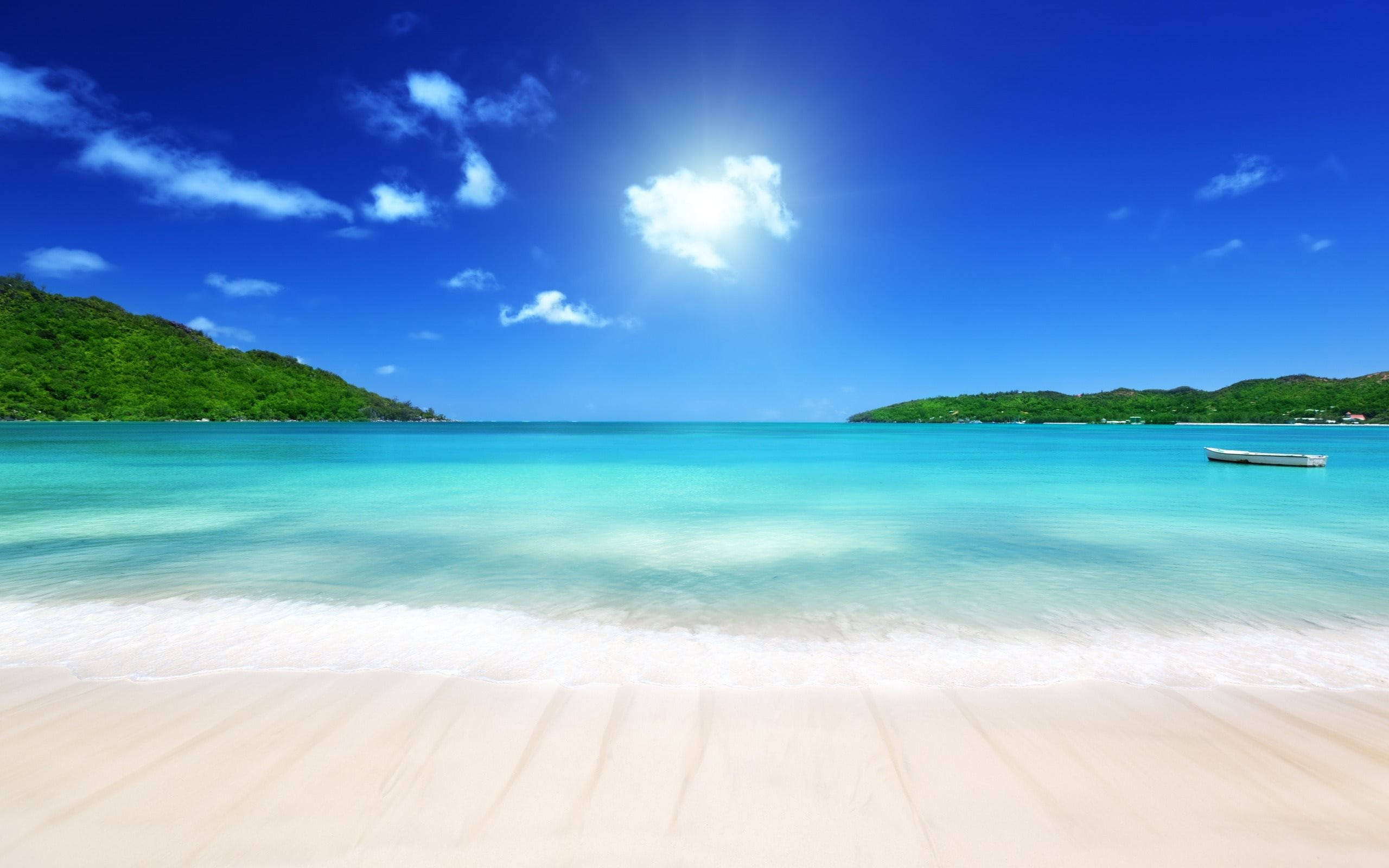 tropical beach, turquoise waters, gentle waves, 2K Desktop Wallpaper
