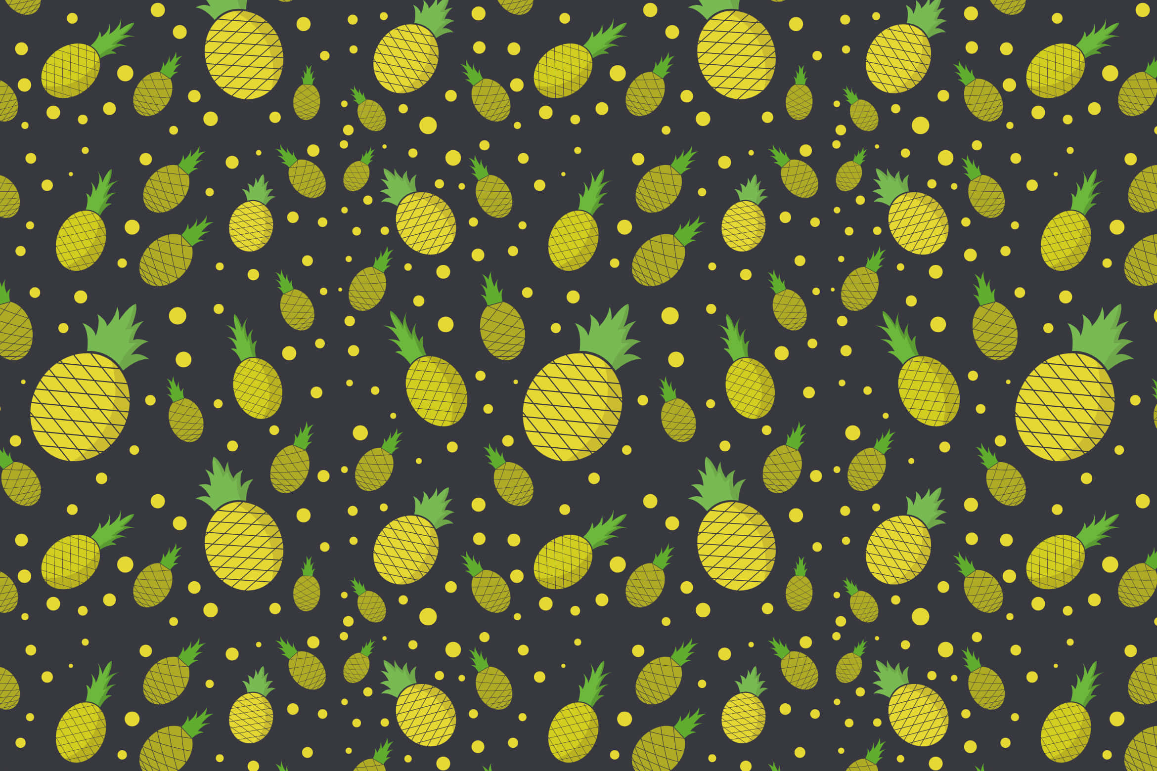 pineapple pattern, yellow pineapples, green crowns, Full HD Desktop Wallpaper