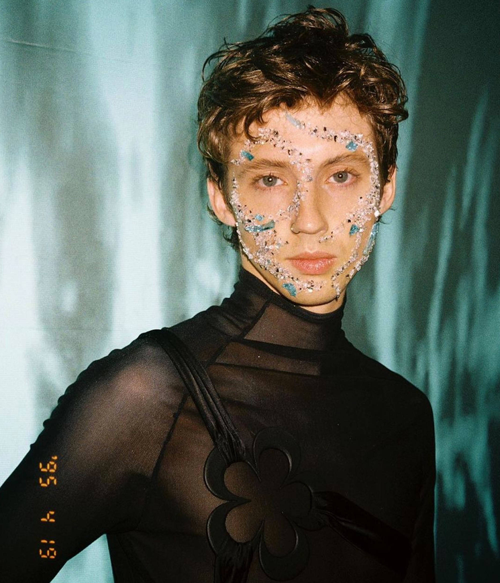 Troye Sivan, crystal face art, black sheer top, Full HD Phone Wallpaper