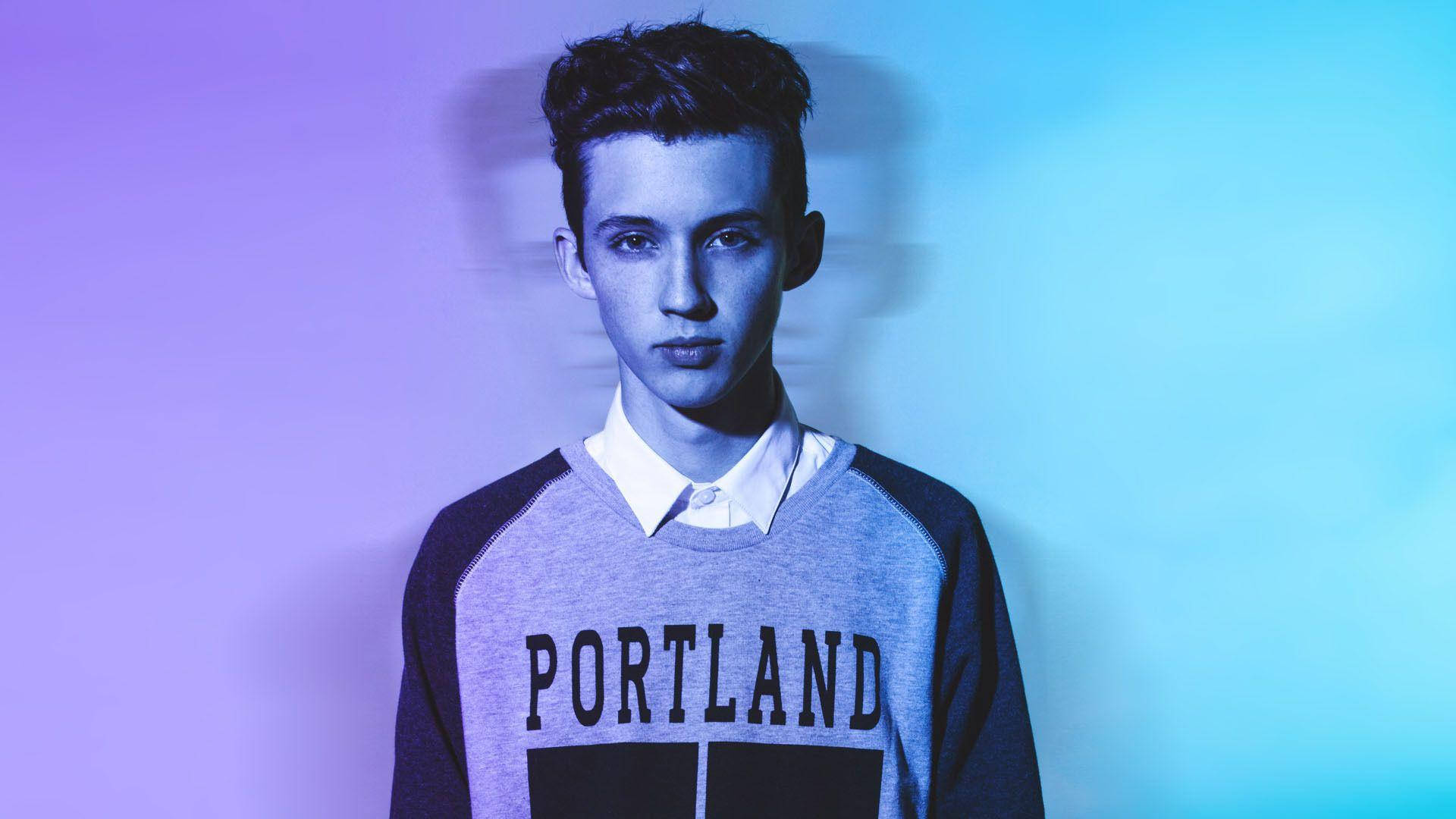 Troye Sivan, Portland sweatshirt, gradient purple and blue background, Full HD Desktop Wallpaper