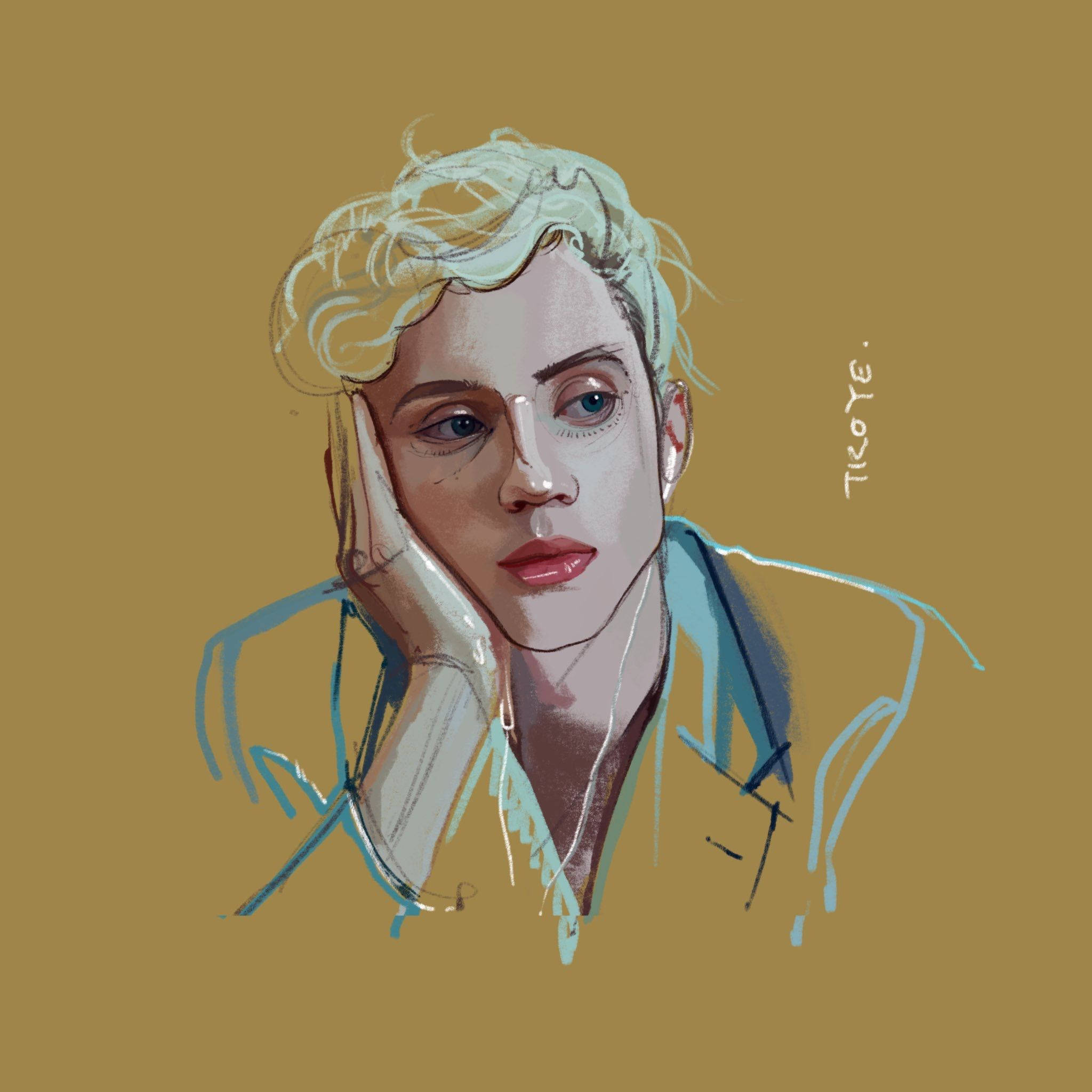 Troye Sivan, caricature art, curly blonde hair, Full HD Desktop Wallpaper